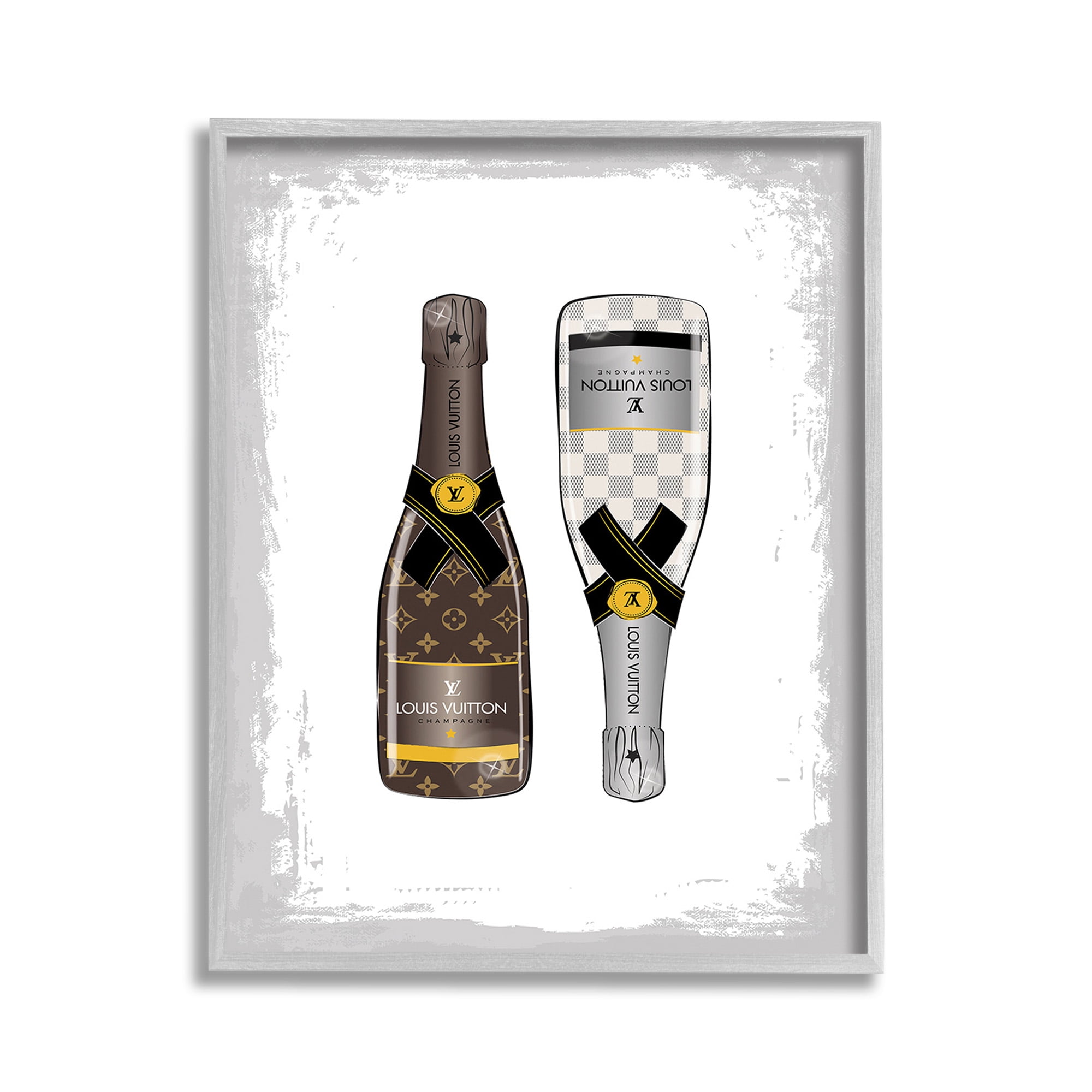 Stupell Industries Patterned Champagne Bottles Food & Beverage Painting Gray Framed Art Print Wall Art, 11 x 14