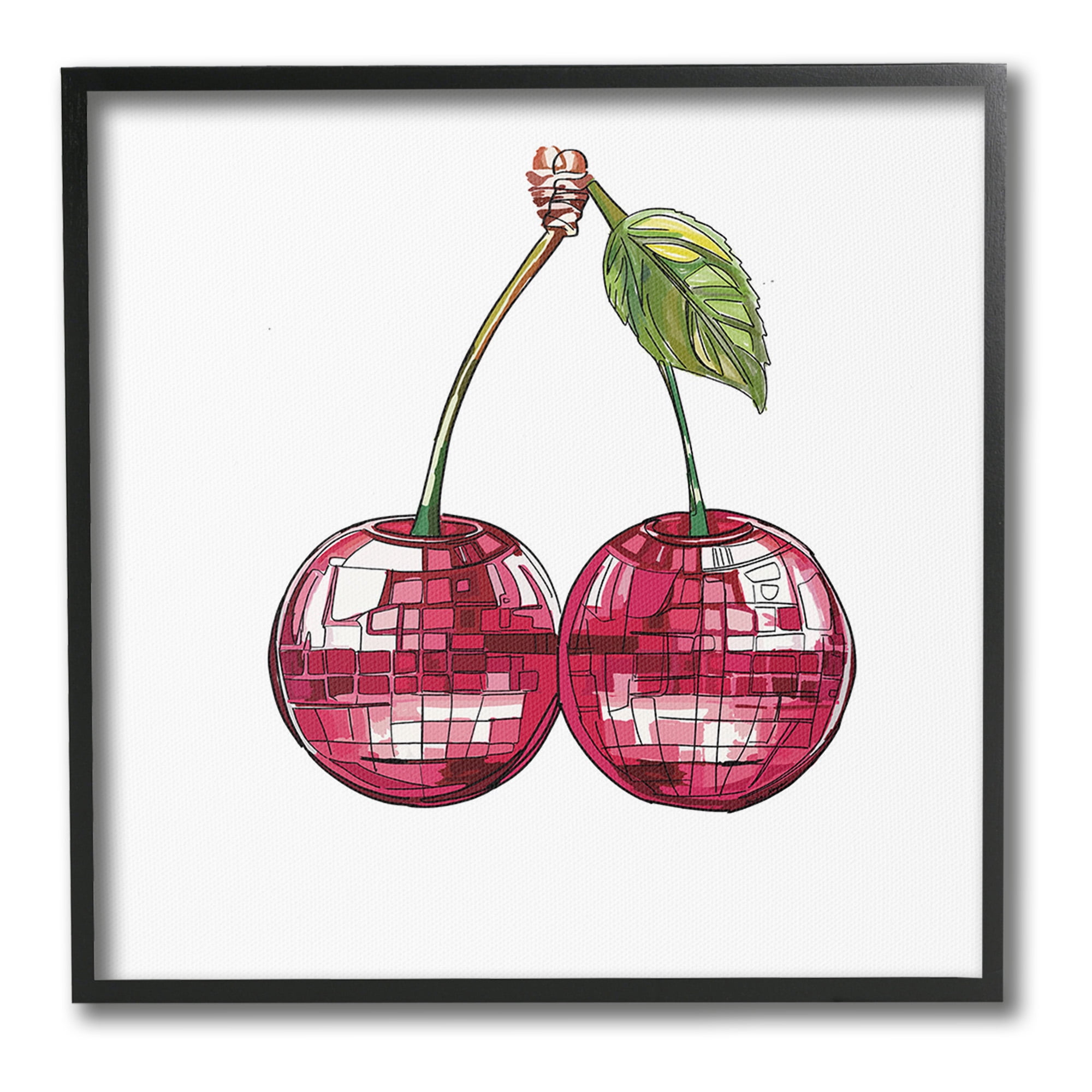 Stupell Industries Patterned Cherry Fruit Food & Beverage Painting Black Framed Art Print Wall Art, 17 x 17
