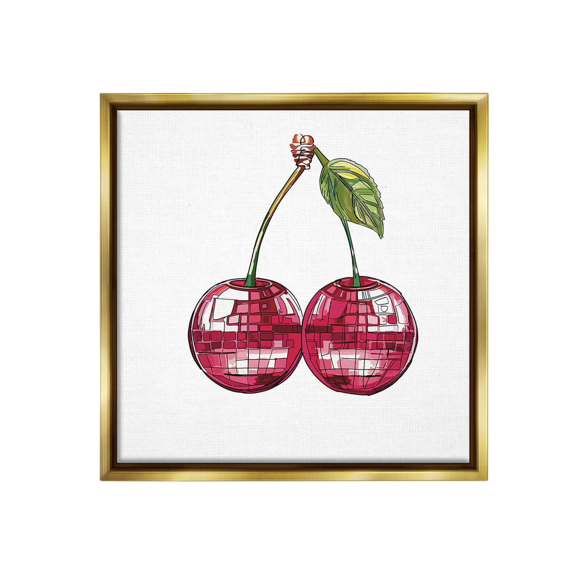 Stupell Industries Patterned Cherry Fruit Food & Beverage Painting Gold Floater Framed Canvas Art Print Wall Art, 18 x 18