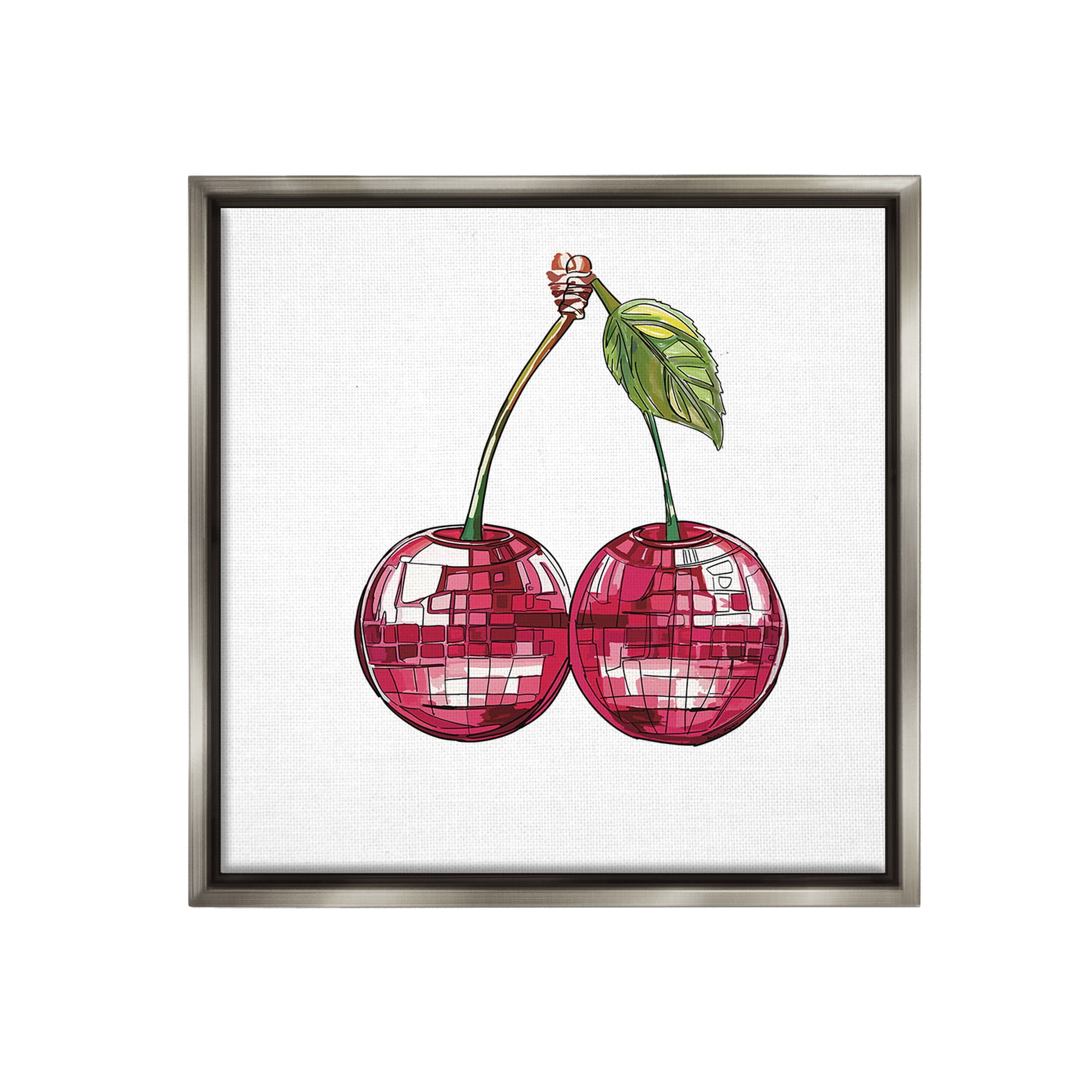 Stupell Industries Patterned Cherry Fruit Food & Beverage Painting Gray Floater Framed Canvas Art Print Wall Art, 25 x 25