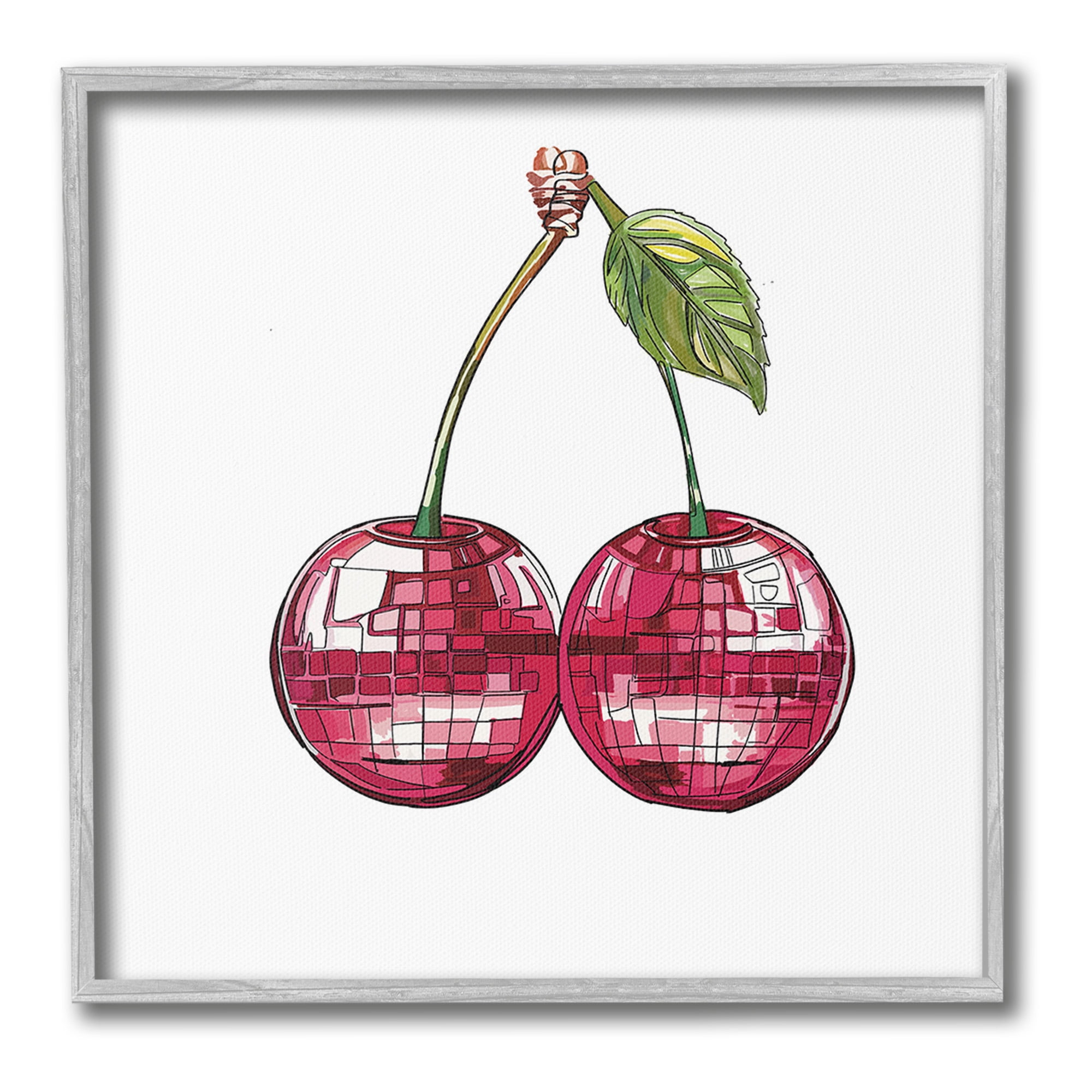 Stupell Industries Patterned Cherry Fruit Food & Beverage Painting Gray Framed Art Print Wall Art, 12 x 12