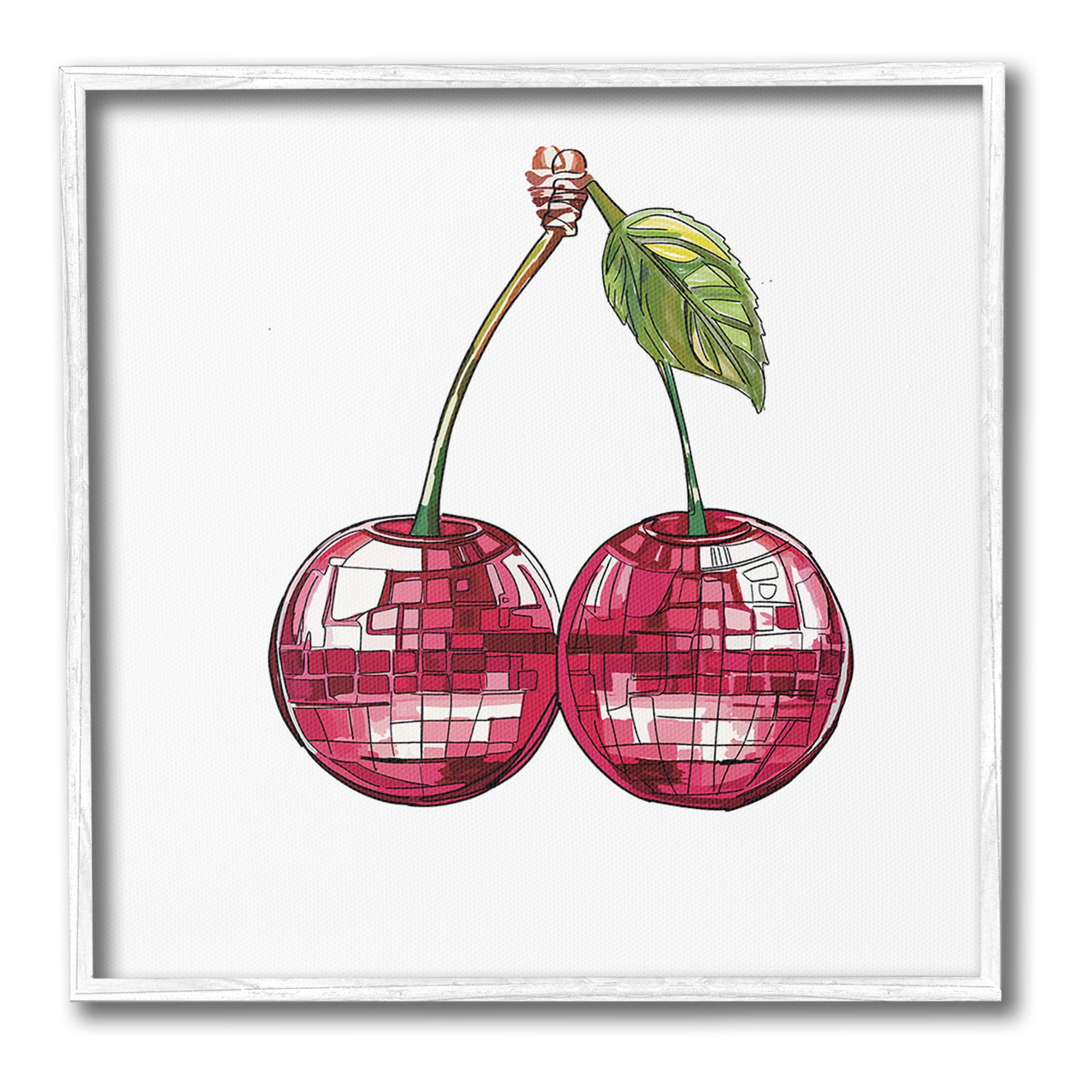 Stupell Industries Patterned Cherry Fruit Food & Beverage Painting White Framed Art Print Wall Art, 24 x 24