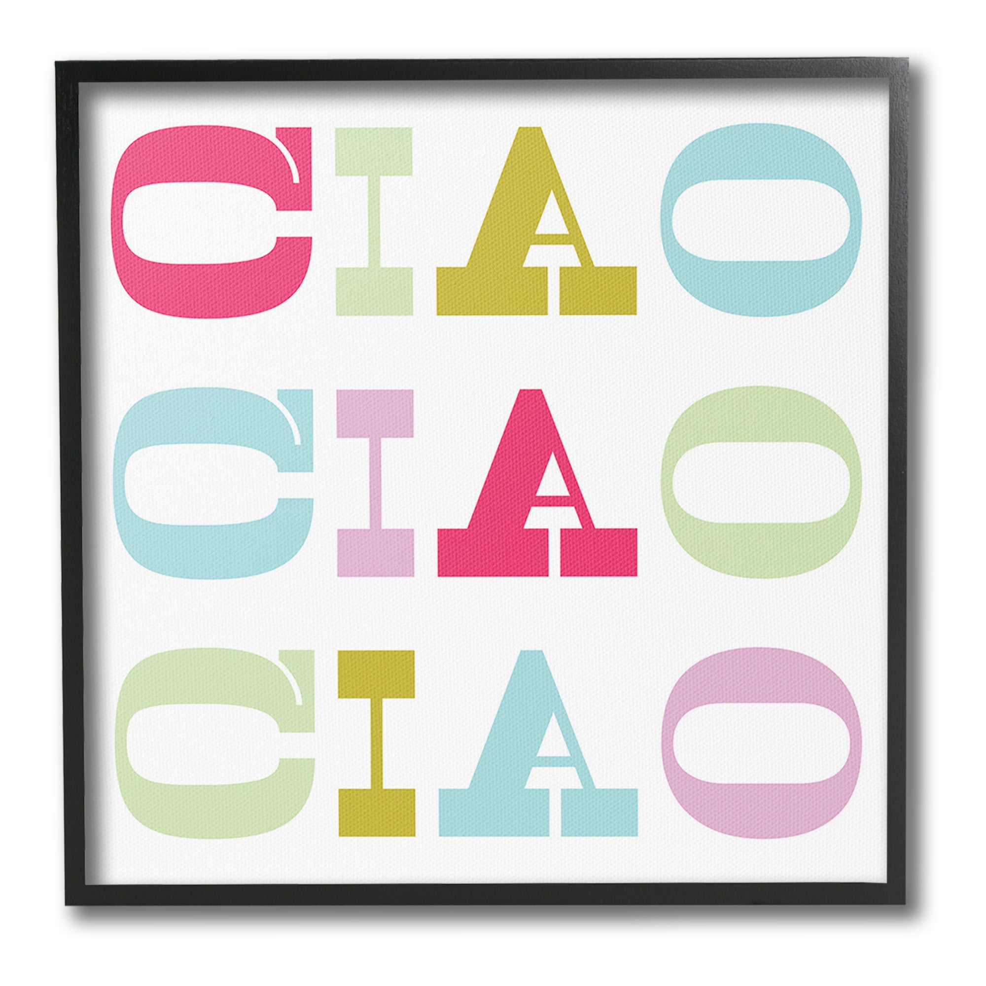Stupell Industries Patterned Ciao Typography Typography Painting Black Framed Art Print Wall Art, 24 x 24