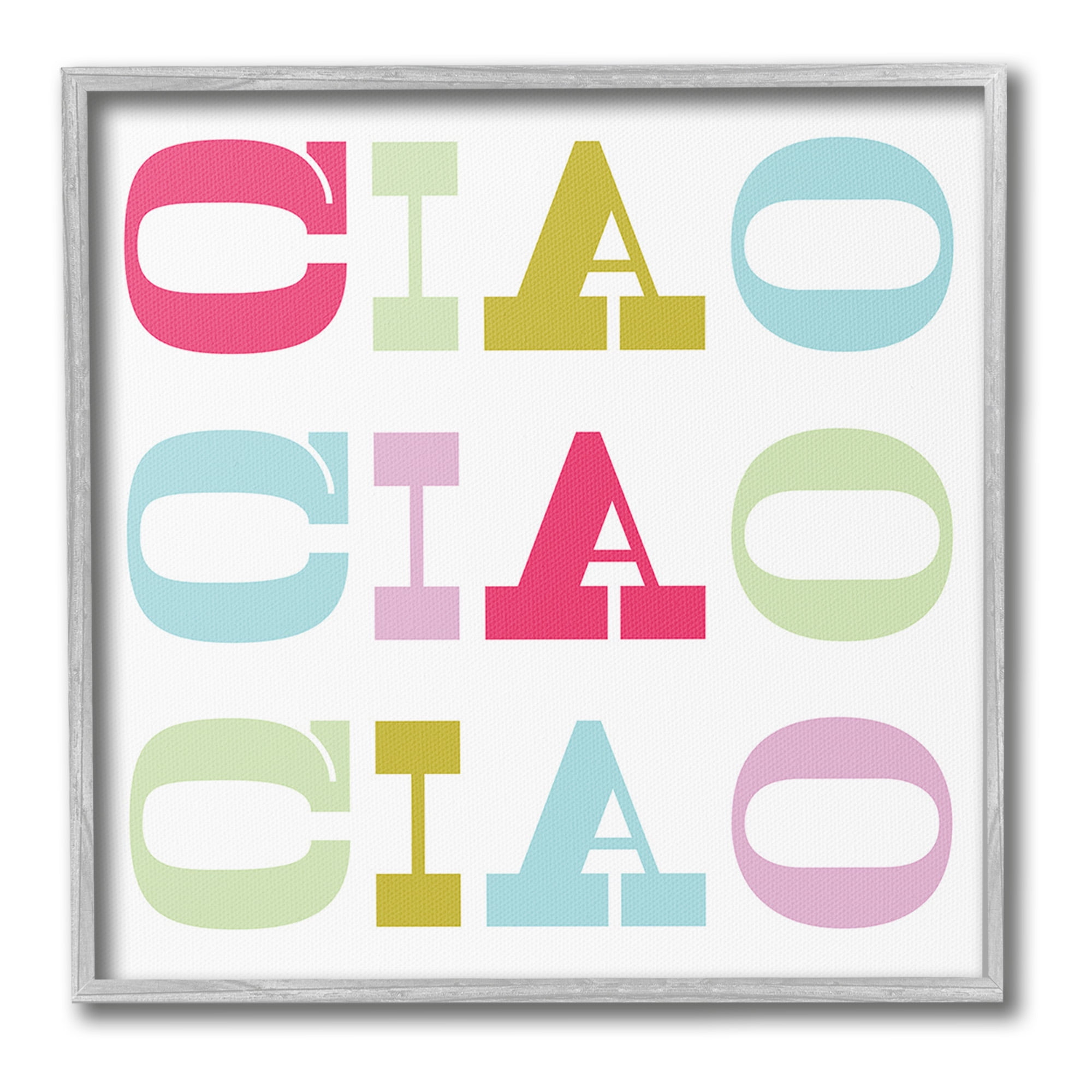 Stupell Industries Patterned Ciao Typography Typography Painting Gray Framed Art Print Wall Art, 17 x 17