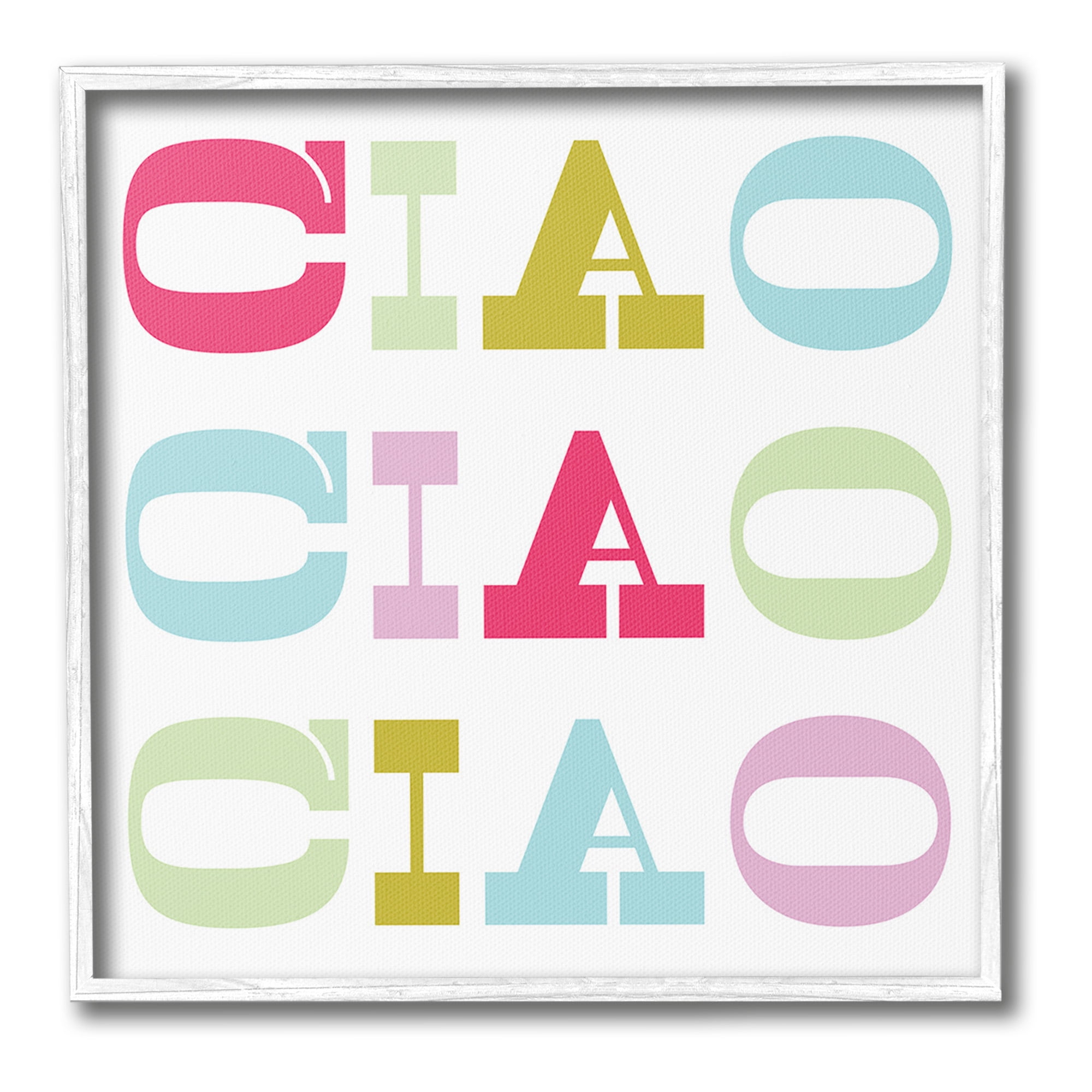 Stupell Industries Patterned Ciao Typography Typography Painting White Framed Art Print Wall Art, 17 x 17