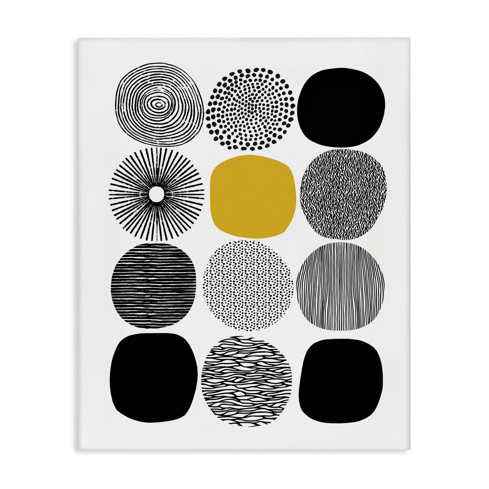 Stupell Industries Patterned Circles Yellow Accent Abstract Painting Gallery Wrapped Canvas Art Print Wall Art, 30 x 40