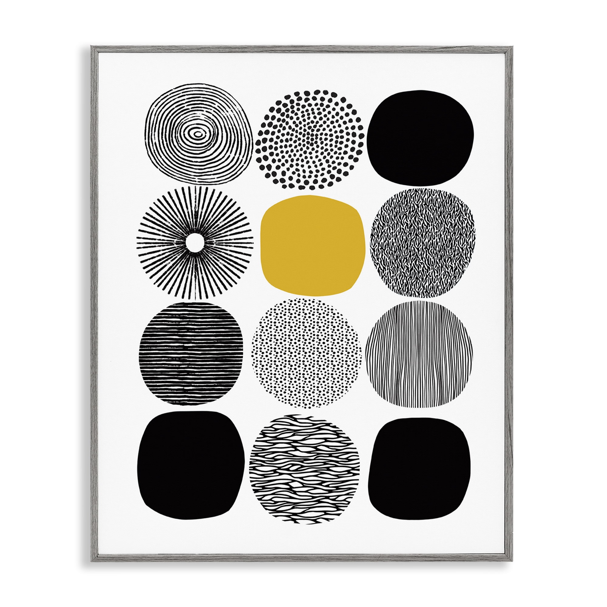 Stupell Industries Patterned Circles Yellow Accent Abstract Painting Gray Framed Art Print Wall Art, 16 x 20