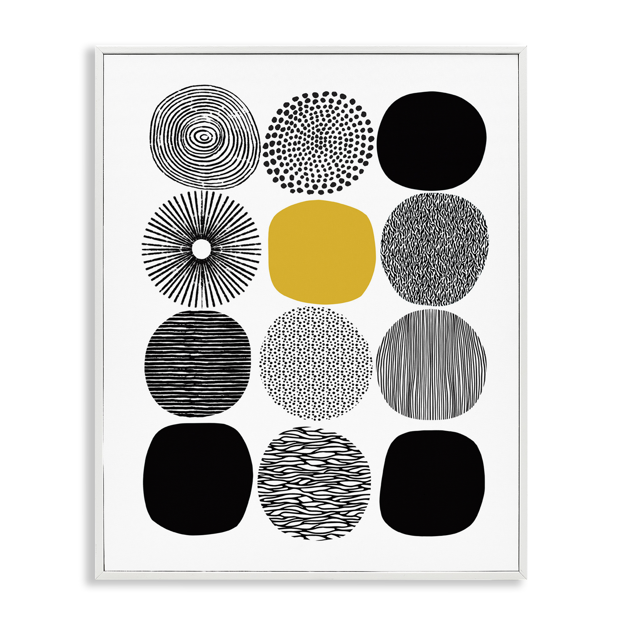 Stupell Industries Patterned Circles Yellow Accent Abstract Painting White Framed Art Print Wall Art, 24 x 30