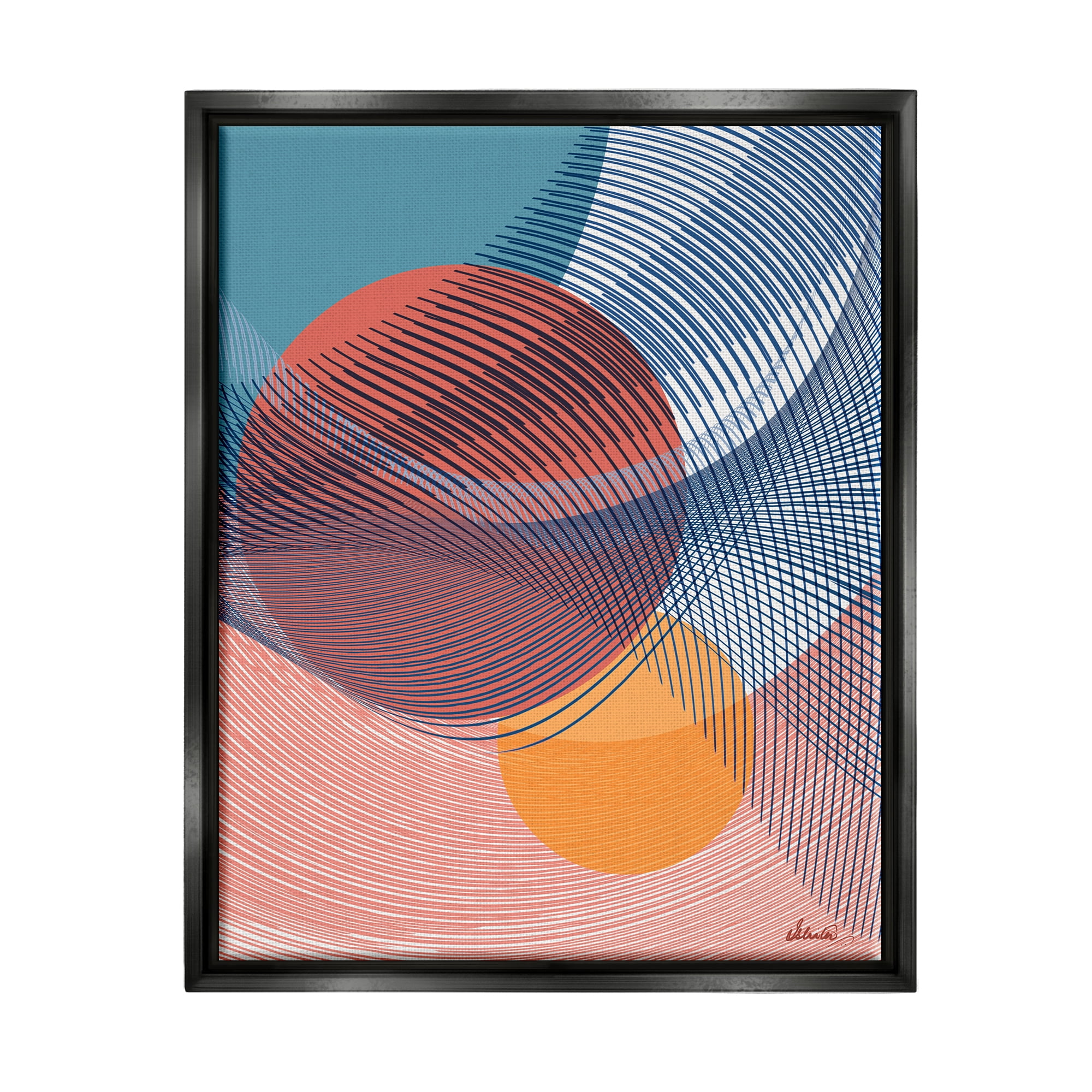 Stupell Industries Patterned Circular Shapes Abstract Painting Black Floater Framed Canvas Art Print Wall Art, 25 x 31