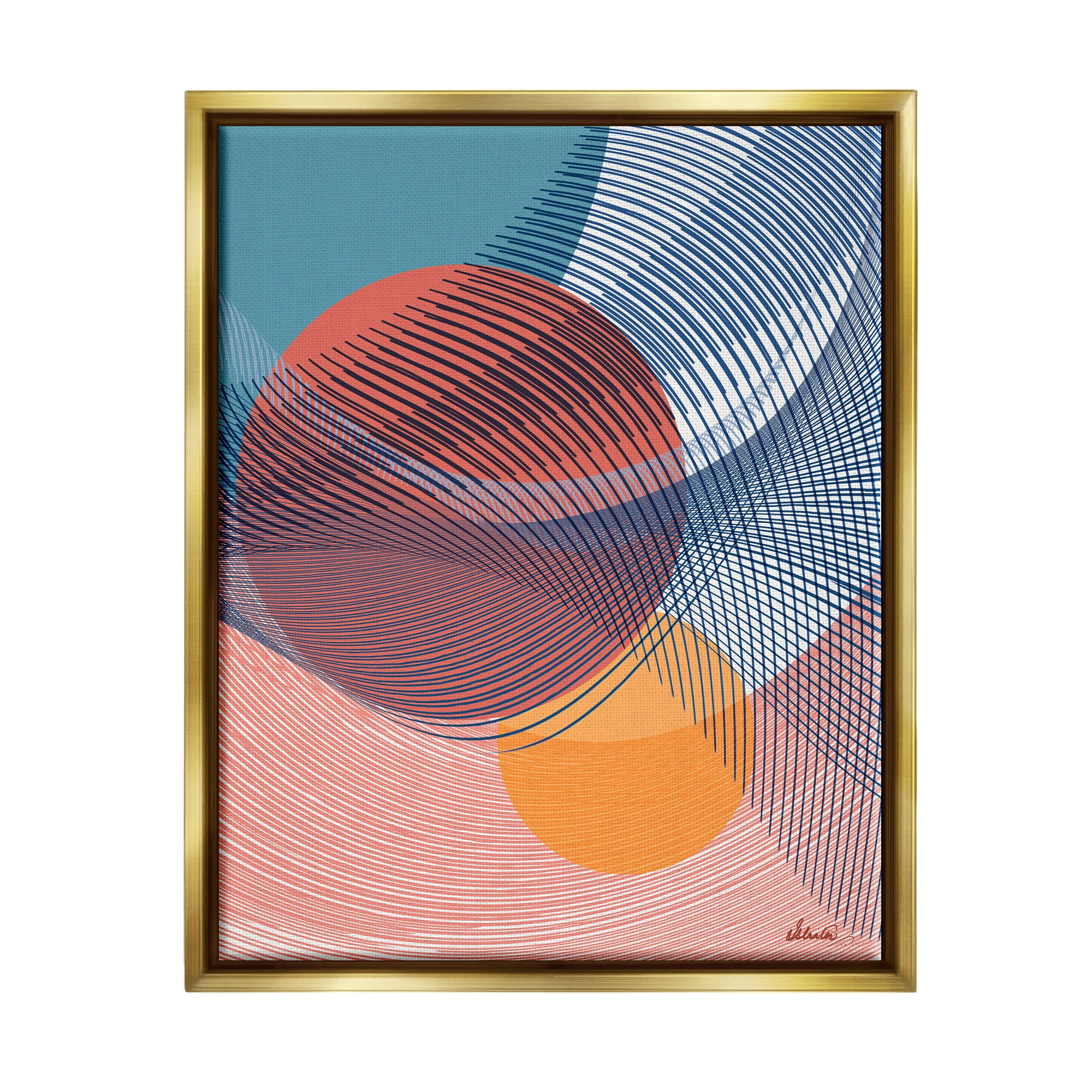 Stupell Industries Patterned Circular Shapes Abstract Painting Gold Floater Framed Canvas Art Print Wall Art, 25 x 31