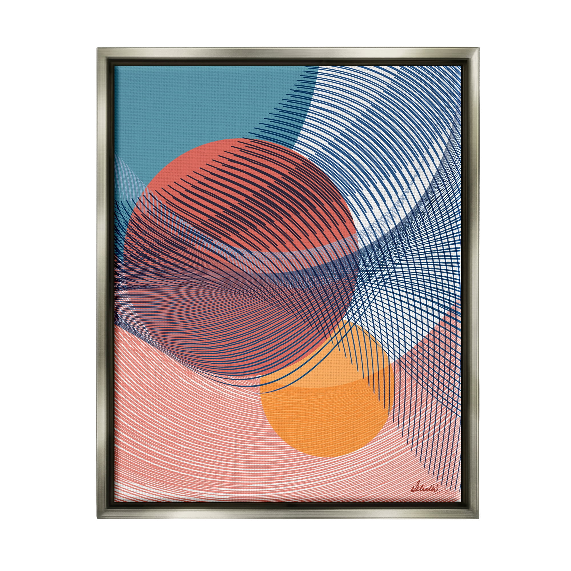 Stupell Industries Patterned Circular Shapes Abstract Painting Gray Floater Framed Canvas Art Print Wall Art, 17 x 21