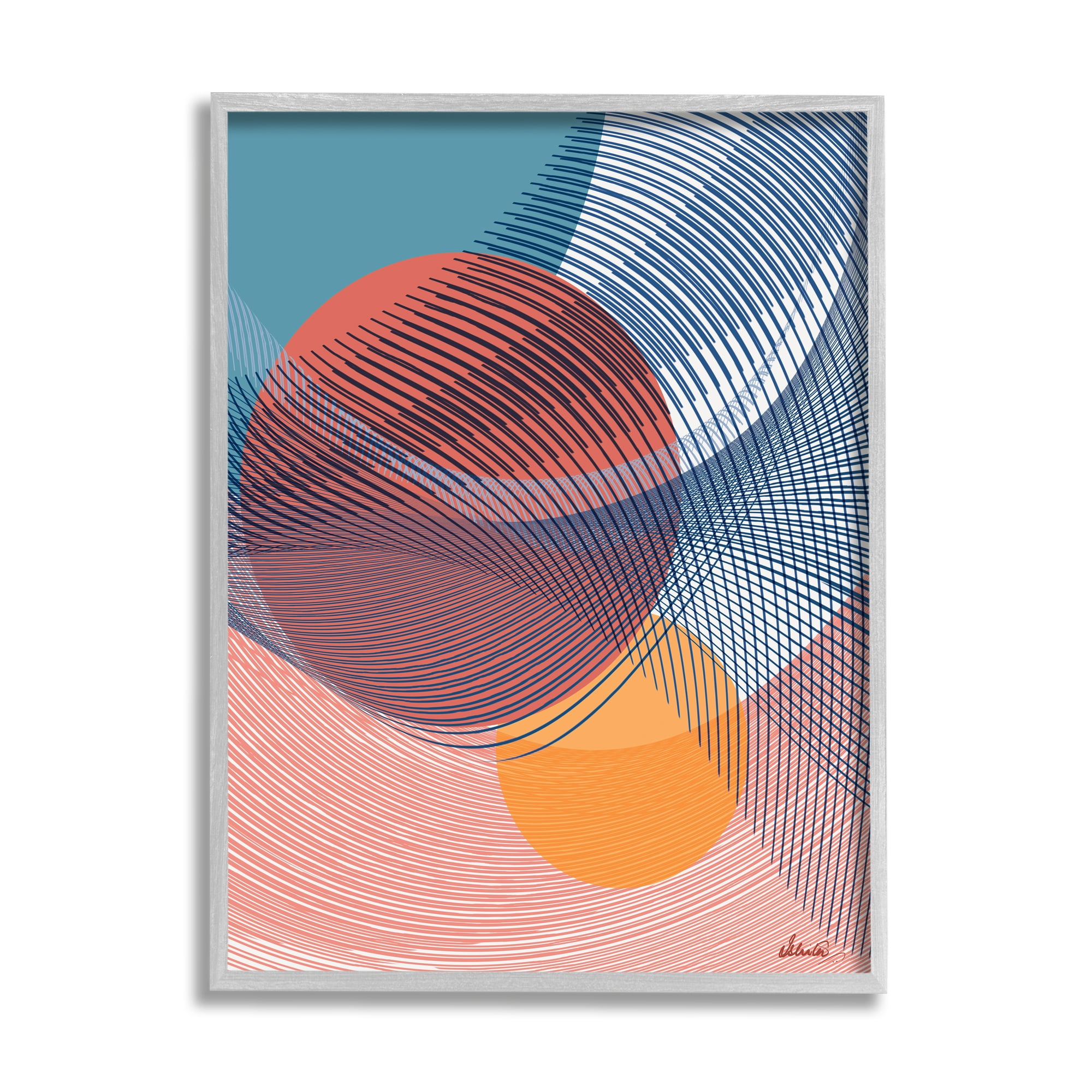 Stupell Industries Patterned Circular Shapes Abstract Painting Gray Framed Art Print Wall Art, 24 x 30