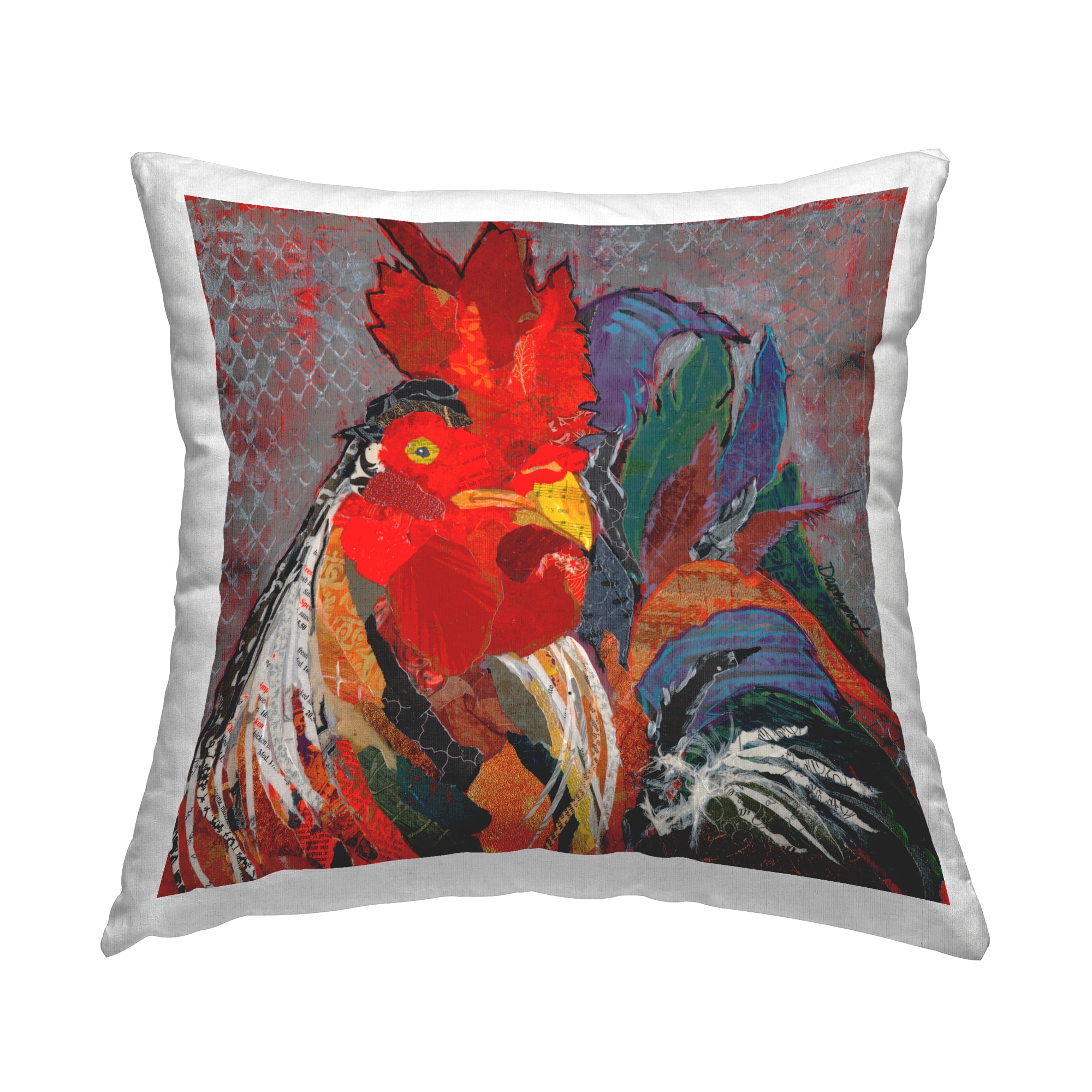 Stupell Industries Patterned Collage Rooster Decorative Printed Throw Pillow Design by Violet Davenport.
