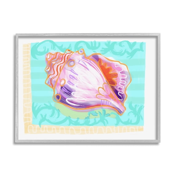 Stupell Industries Patterned Conch Seashell Illustration Nautical Sea Life Graphic Art Gray Framed Art Print Wall Art, Design by unknown