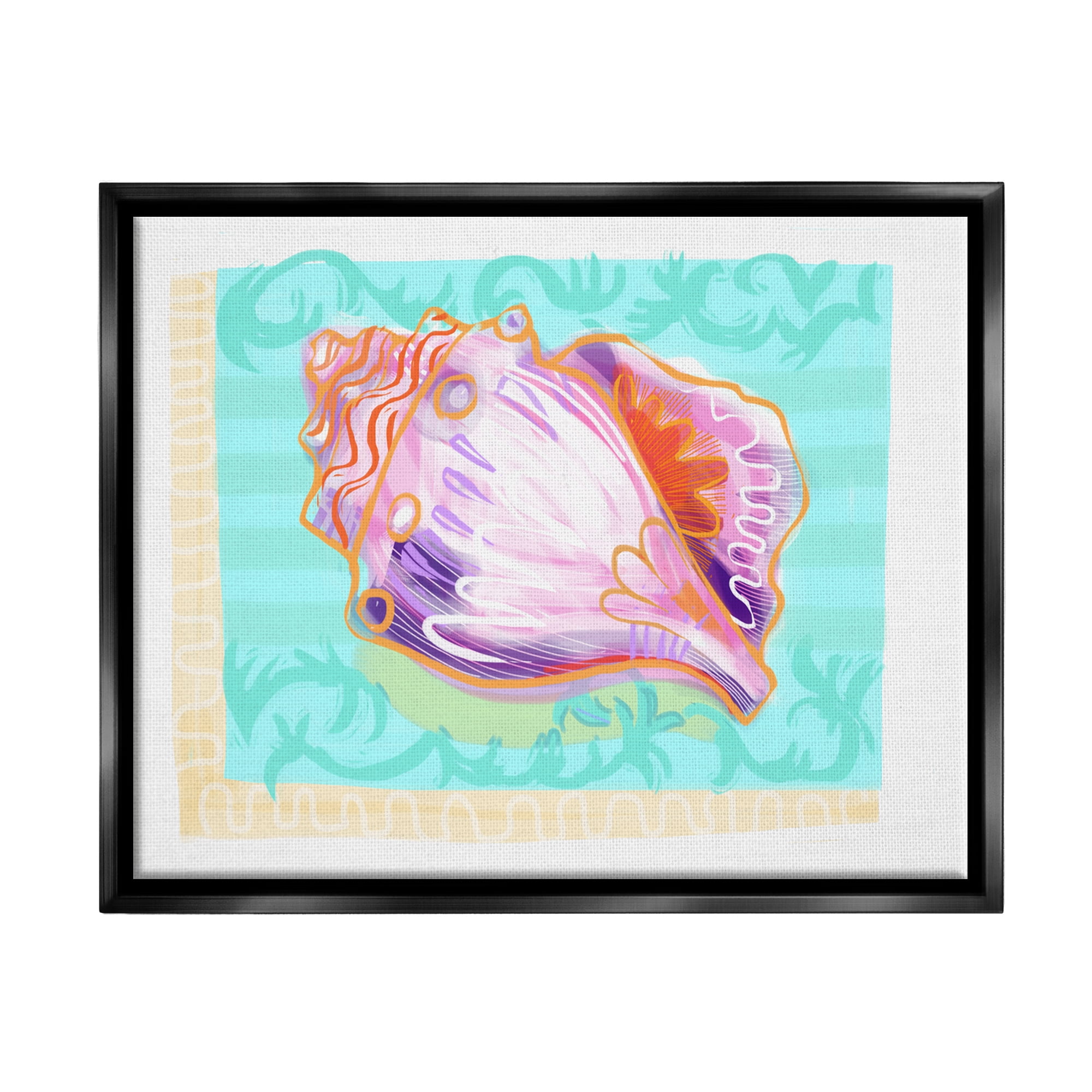 Stupell Industries Patterned Conch Seashell Illustration Nautical Sea Life Graphic Art Jet Black Floating Framed Canvas Print Wall Art, Design by unknown