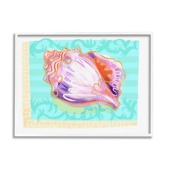 Stupell Industries Patterned Conch Seashell Illustration Nautical Sea Life Graphic Art White Framed Art Print Wall Art, Design by unknown