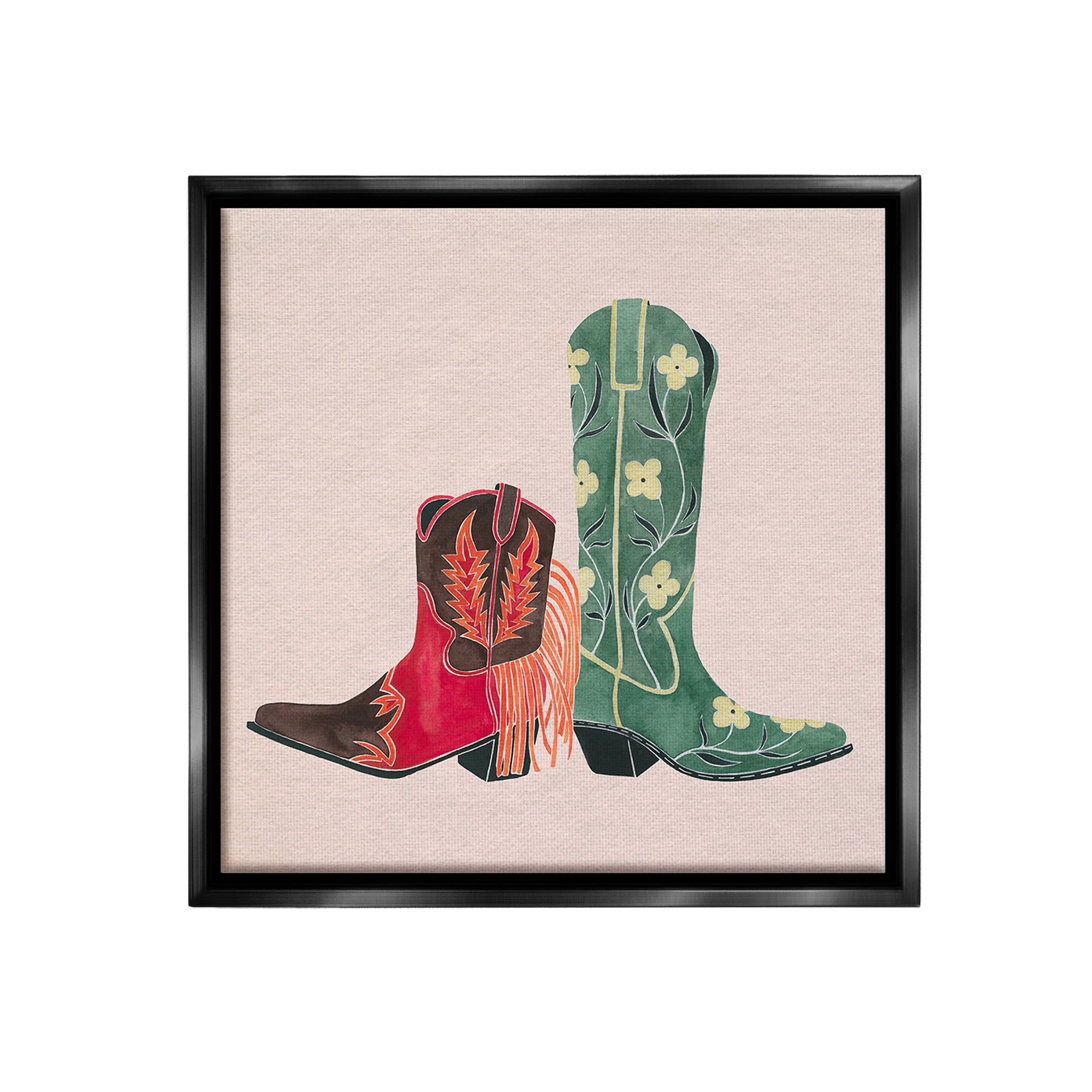 Stupell Industries Patterned Cowgirl Boots Beauty & Fashion Painting Black Floater Framed Canvas Art Print Wall Art, 25 x 25