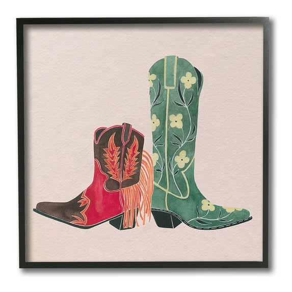 Stupell Industries Patterned Cowgirl Boots Beauty & Fashion Painting Black Framed Art Print Wall Art, 17 x 17