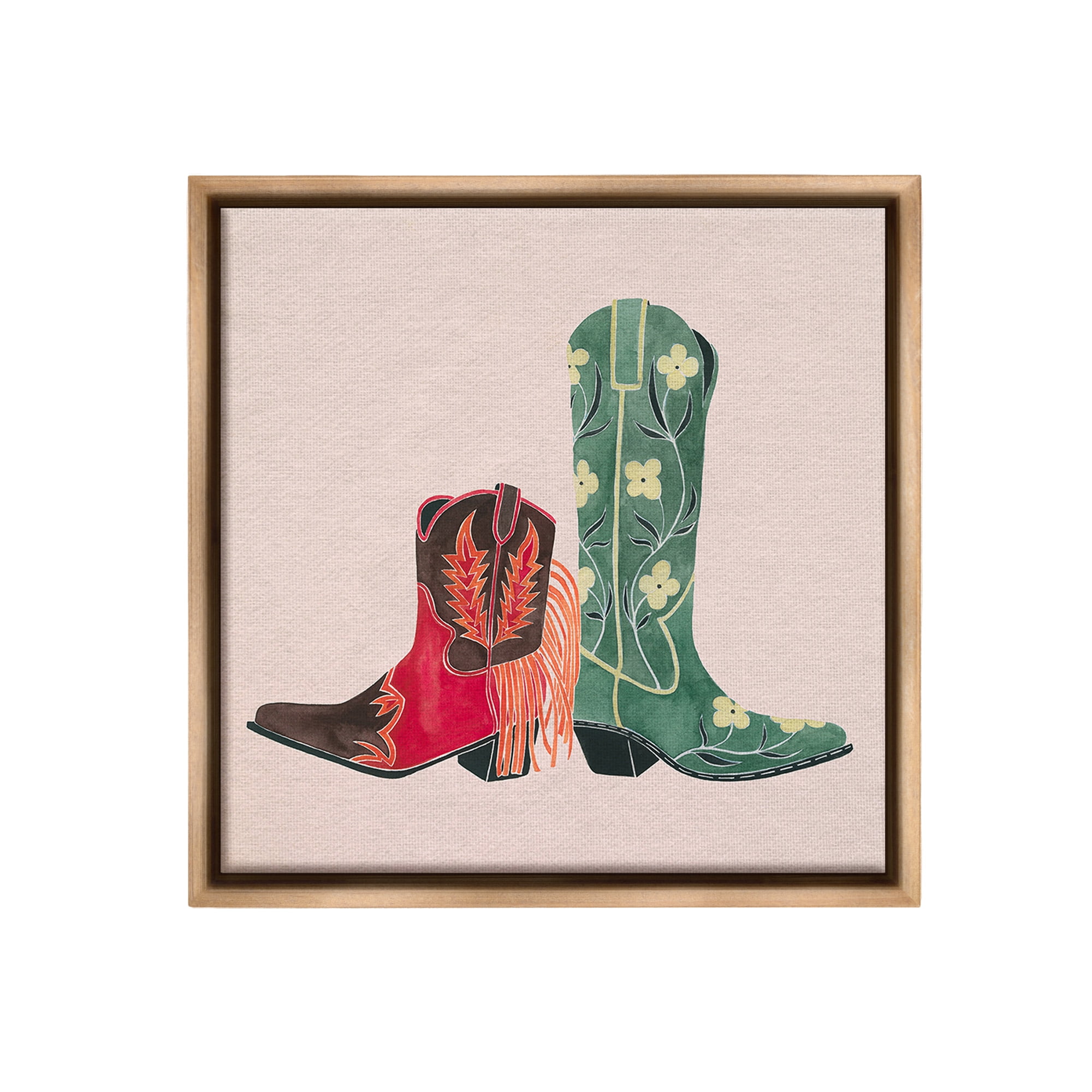 Stupell Industries Patterned Cowgirl Boots Beauty & Fashion Painting Brown Floater Framed Canvas Art Print Wall Art, 25 x 25