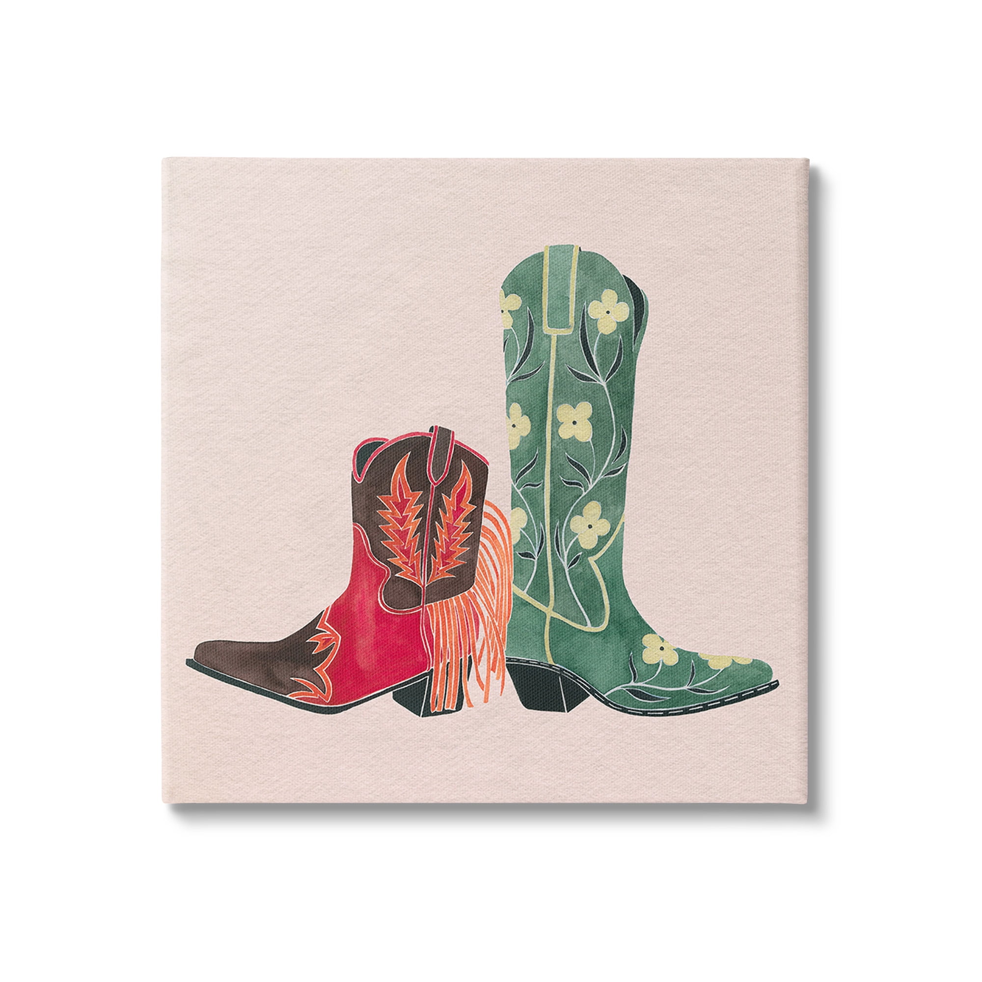 Stupell Industries Patterned Cowgirl Boots Beauty & Fashion Painting Gallery Wrapped Canvas Art Print Wall Art, 24 x 24