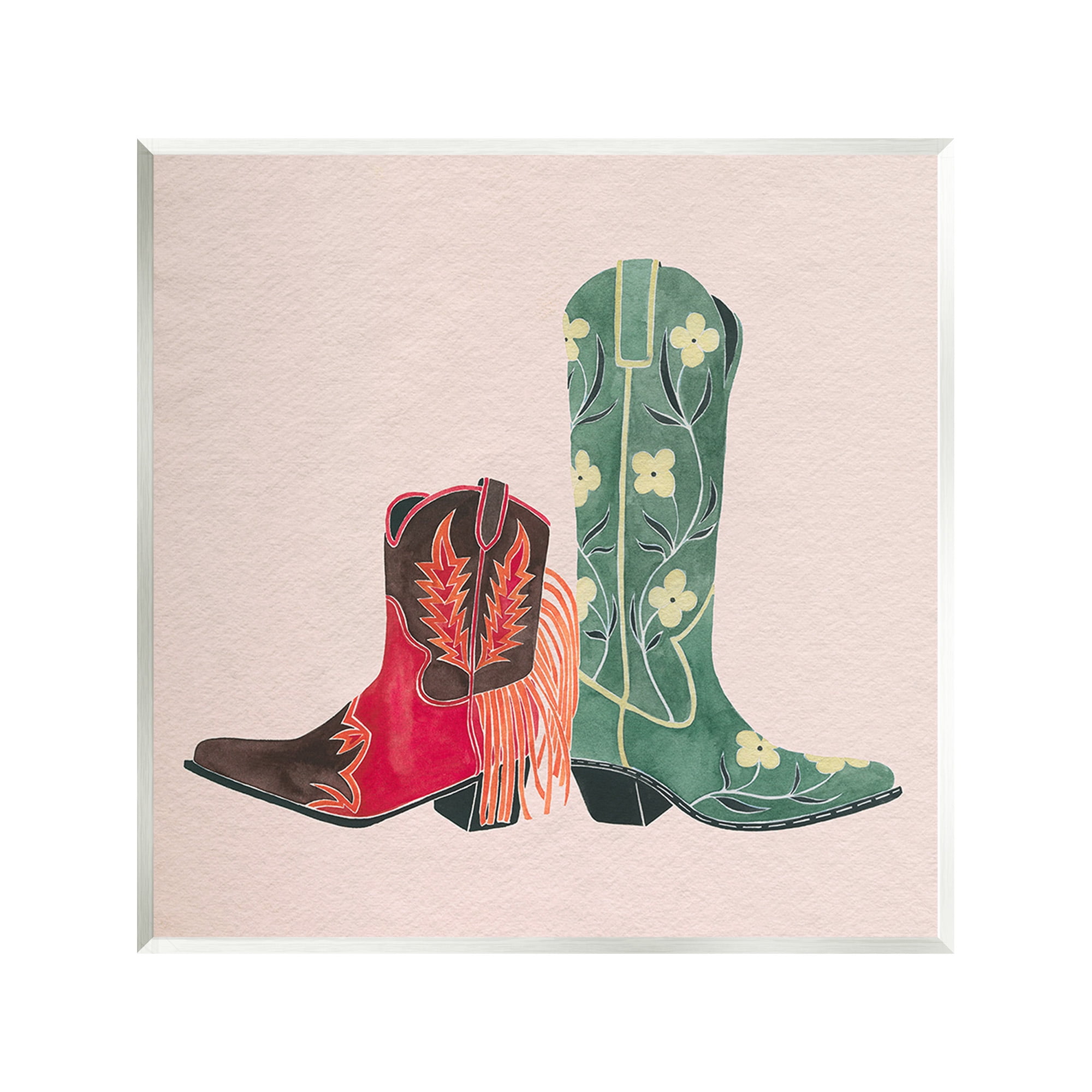 Stupell Industries Patterned Cowgirl Boots Beauty & Fashion Painting Unframed Art Print Wall Art, 12 x 12