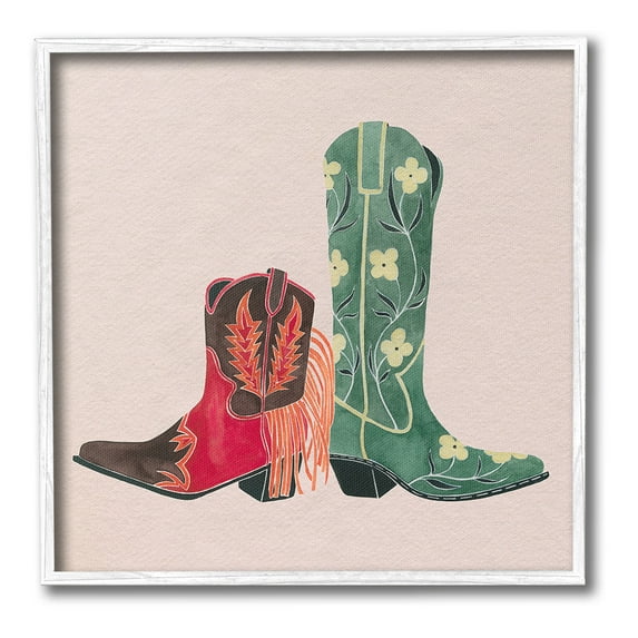 Stupell Industries Patterned Cowgirl Boots Beauty & Fashion Painting White Framed Art Print Wall Art, 12 x 12