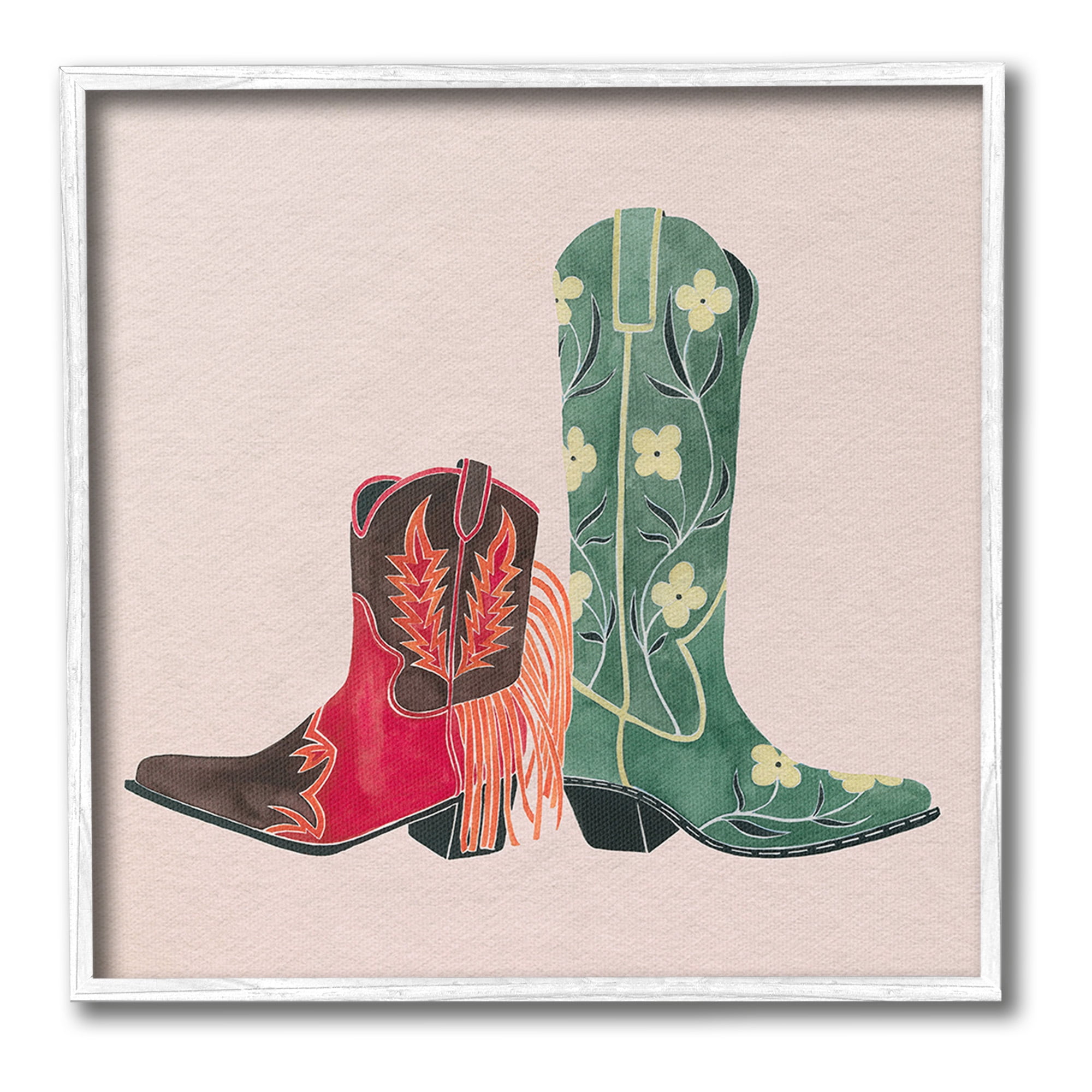 Stupell Industries Patterned Cowgirl Boots Beauty & Fashion Painting White Framed Art Print Wall Art, 24 x 24