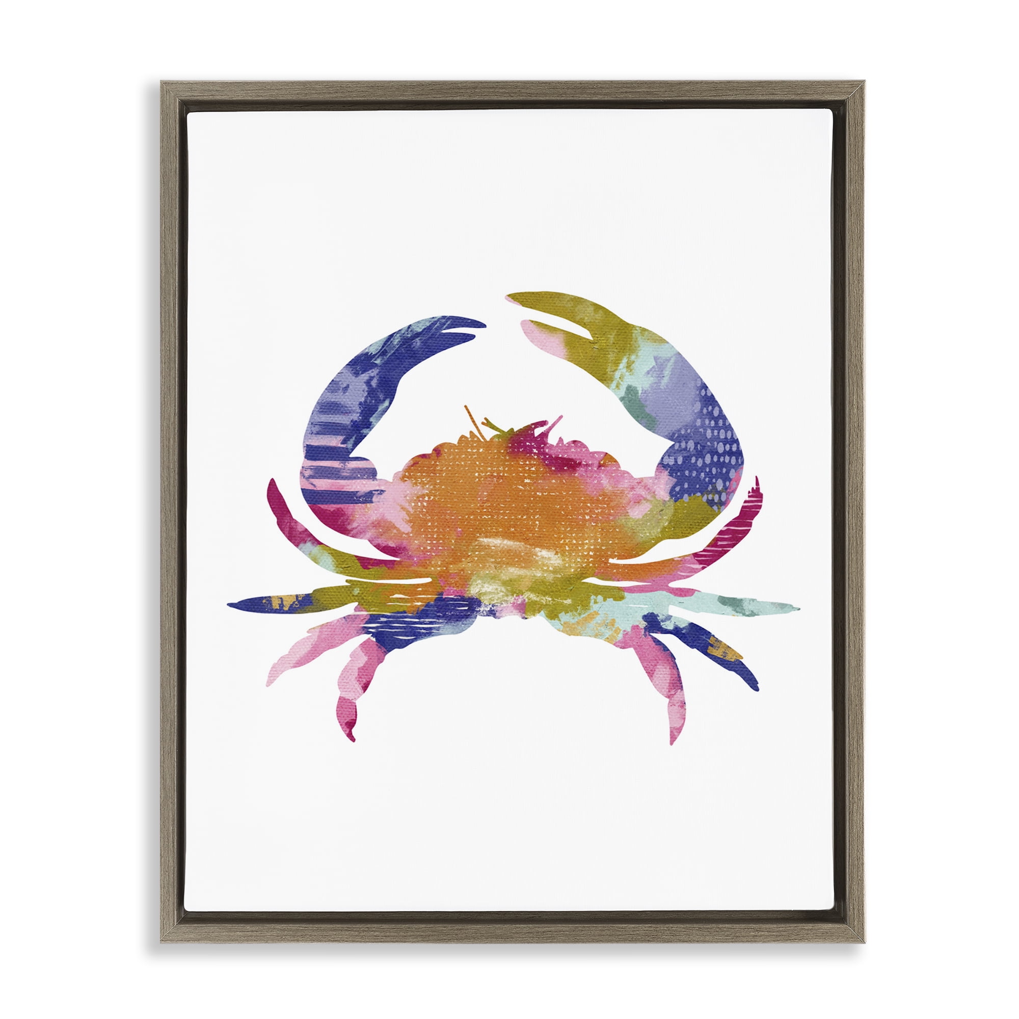 Stupell Industries Patterned Crab Impression Animals & Insects Painting Brown Floater Framed Canvas Art Print Wall Art, 25 x 31