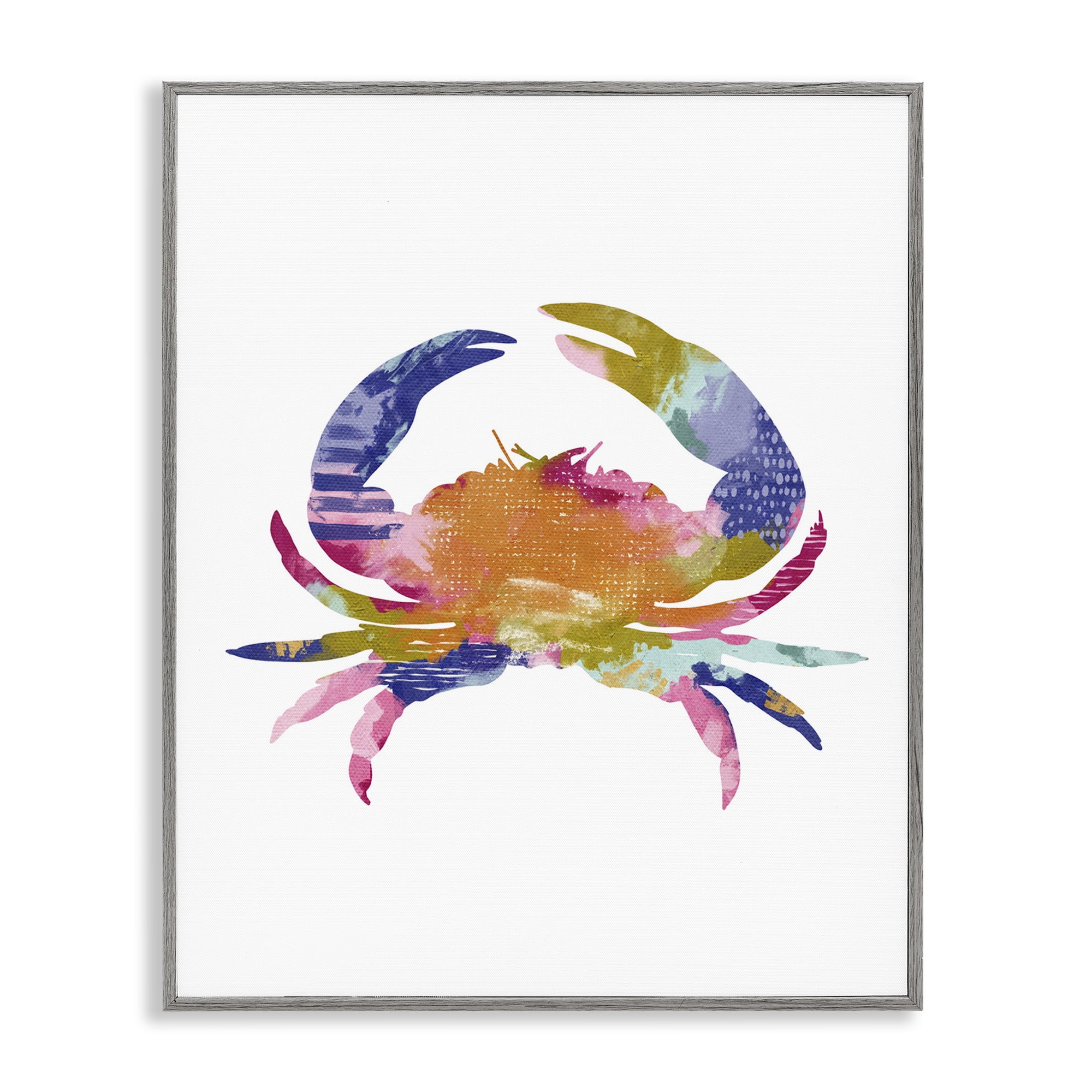 Stupell Industries Patterned Crab Impression Animals & Insects Painting Gray Framed Art Print Wall Art, 16 x 20