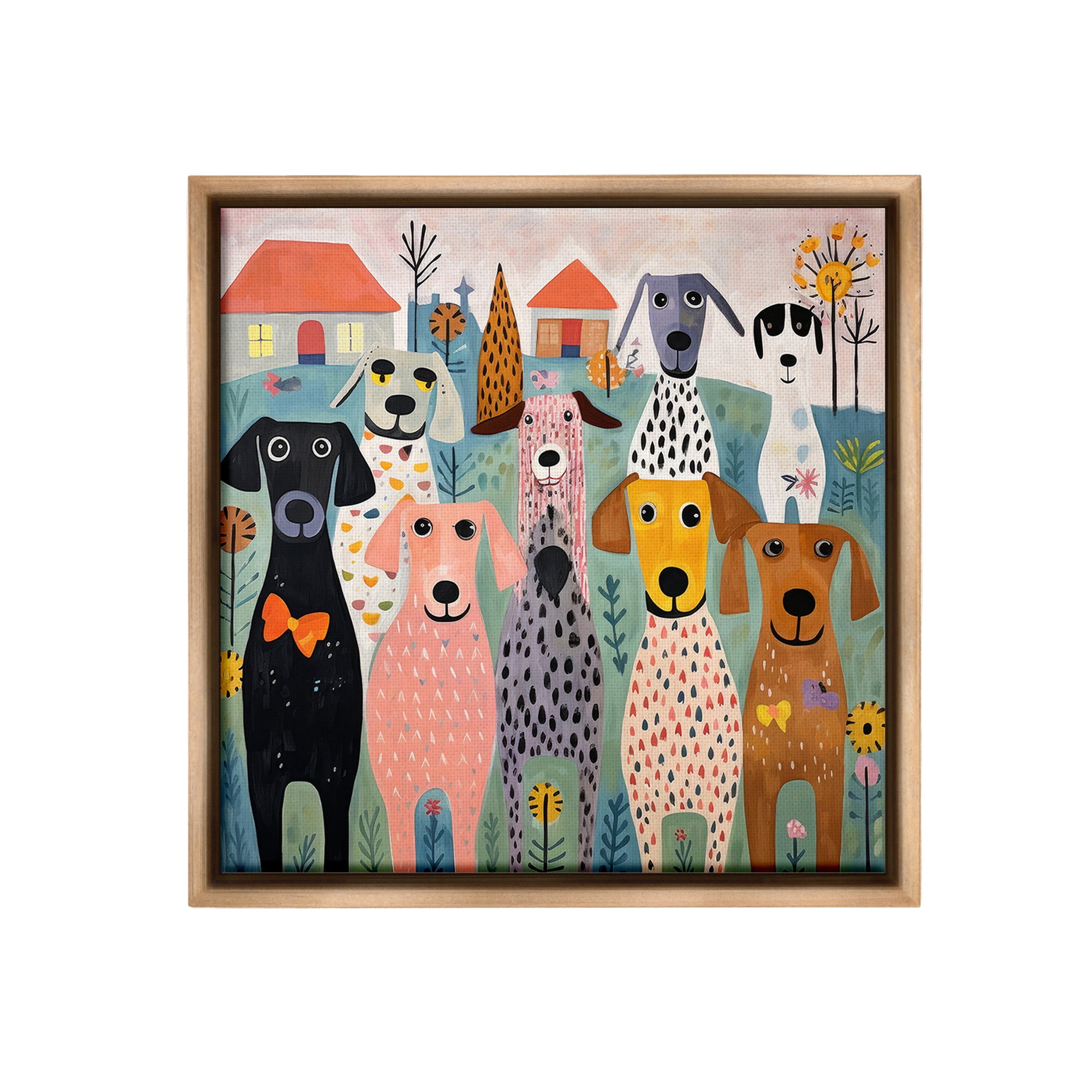 Stupell Industries Patterned Dogs & Flowers Animals & Insects Painting Brown Floater Framed Canvas Art Print Wall Art, 25 x 25