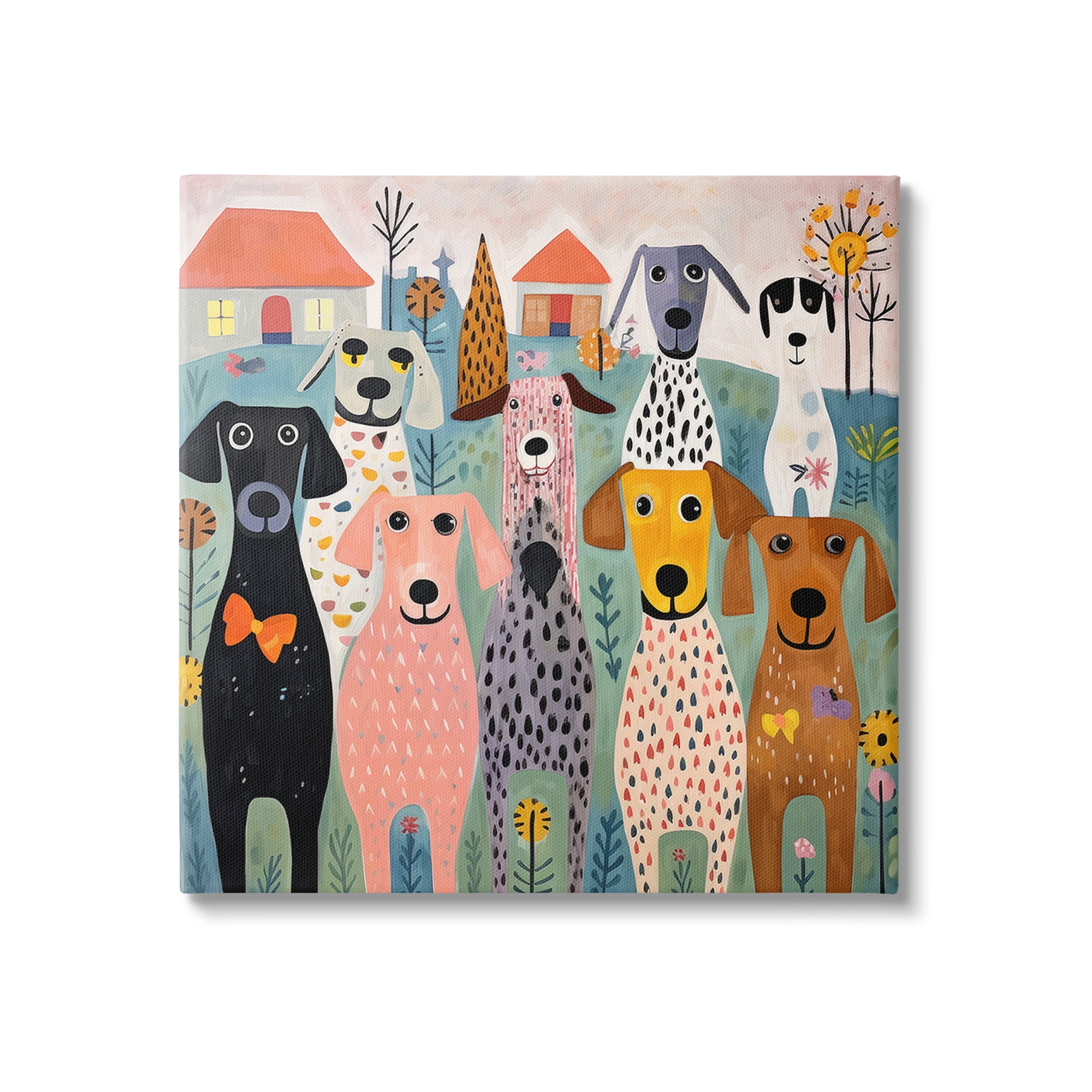 Stupell Industries Patterned Dogs & Flowers Animals & Insects Painting Gallery Wrapped Canvas Art Print Wall Art, 30 x 30