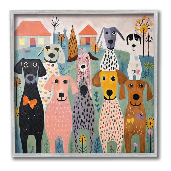 Stupell Industries Patterned Dogs & Flowers Animals & Insects Painting Gray Framed Art Print Wall Art, 17 x 17