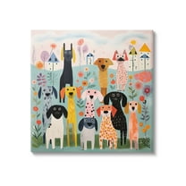 Stupell Industries Patterned Dogs in Yard Animals & Insects Painting Gallery Wrapped Canvas Art Print Wall Art, 17 x 17