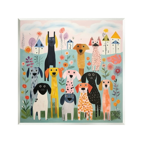 Stupell Industries Patterned Dogs in Yard Animals & Insects Painting Unframed Art Print Wall Art, 12 x 12