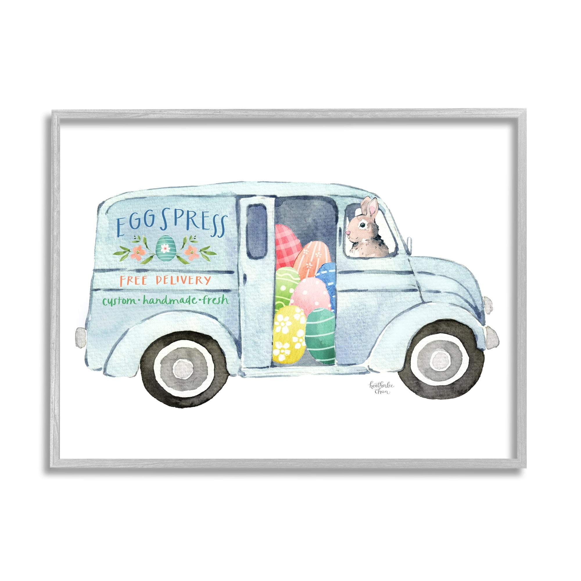 Stupell Industries Patterned Easter Eggs Truck Holiday Bunny Painting Painting Gray Framed Art Print Wall Art, Design by Heatherlee Chan