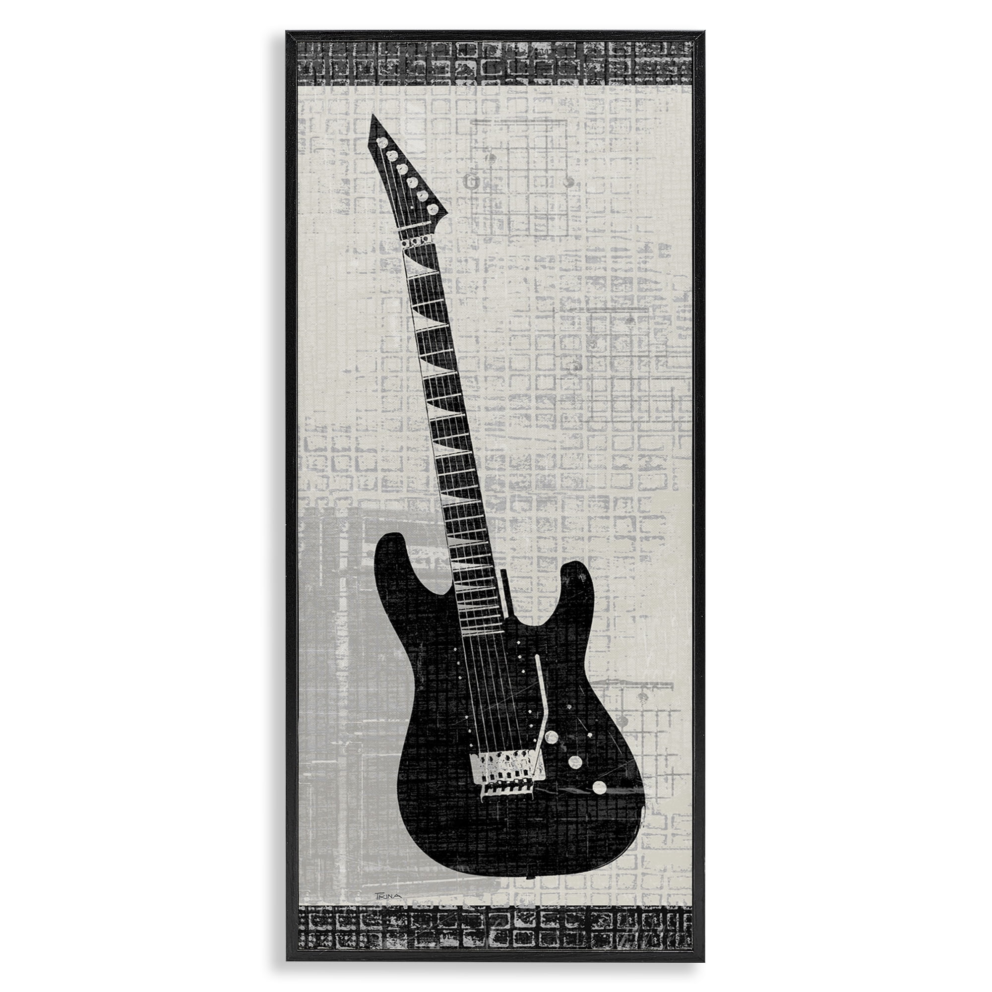 Stupell Industries Patterned Electric Guitar Performing Arts Painting Black Framed Art Print Wall Art, 10 x 24