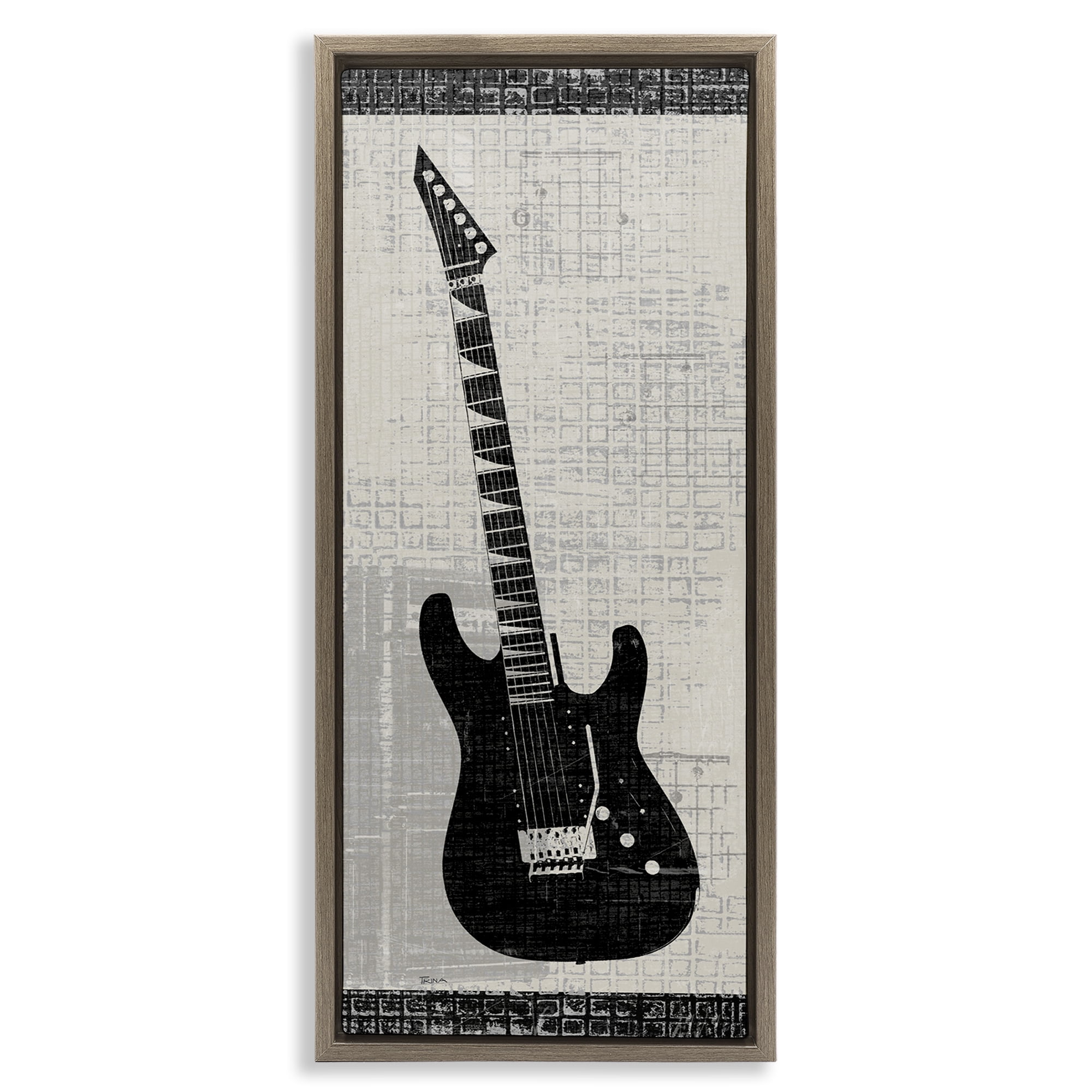 Stupell Industries Patterned Electric Guitar Performing Arts Painting Brown Floater Framed Art Print Wall Art, 11 x 25