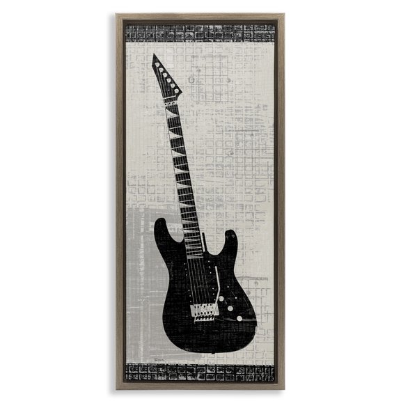 Stupell Industries Patterned Electric Guitar Performing Arts Painting Brown Floater Framed Art Print Wall Art, 15 x 31