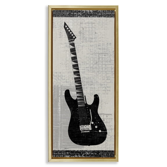 Stupell Industries Mid-Century Patterned Electric Guitar Gold Floating Frame Canvas Art, 14 x 31, by Katrina Craven