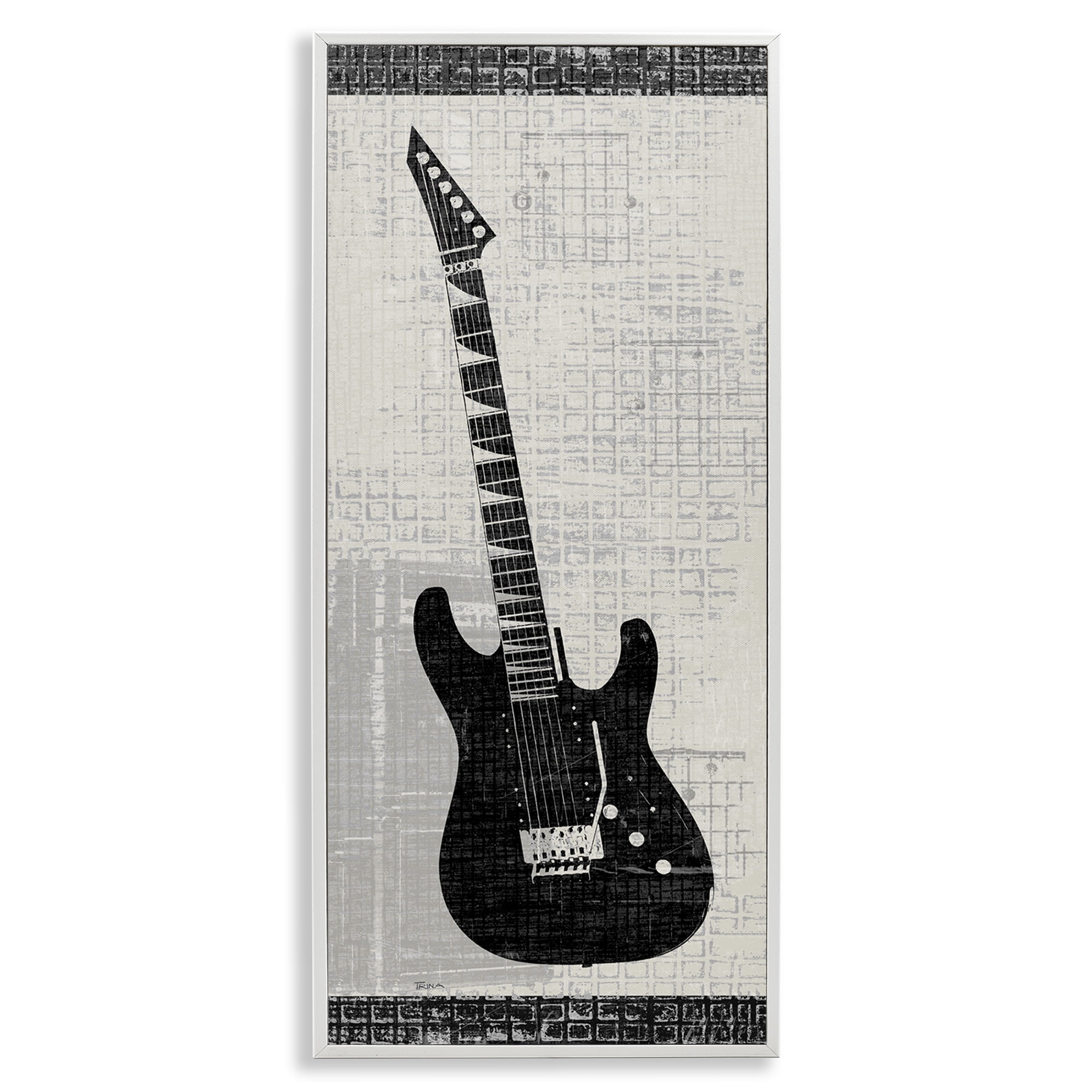 Stupell Industries Patterned Electric Guitar Performing Arts Painting White Framed Art Print Wall Art, 10 x 24