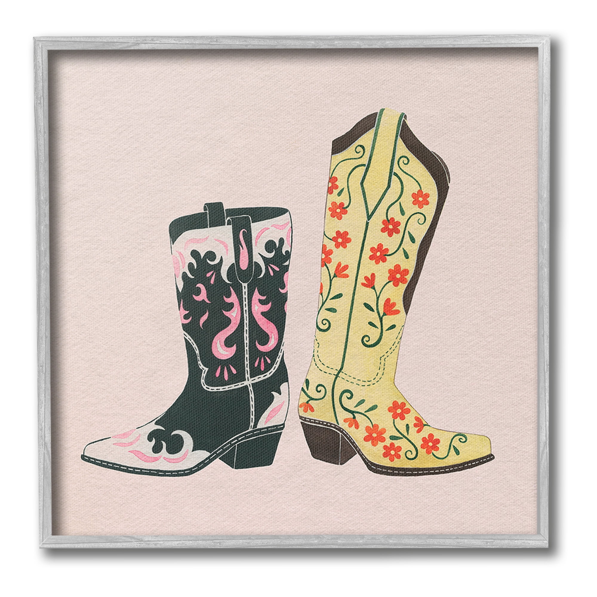Stupell Industries Patterned Equestrian Boots Beauty & Fashion Painting Gray Framed Art Print Wall Art, 17 x 17