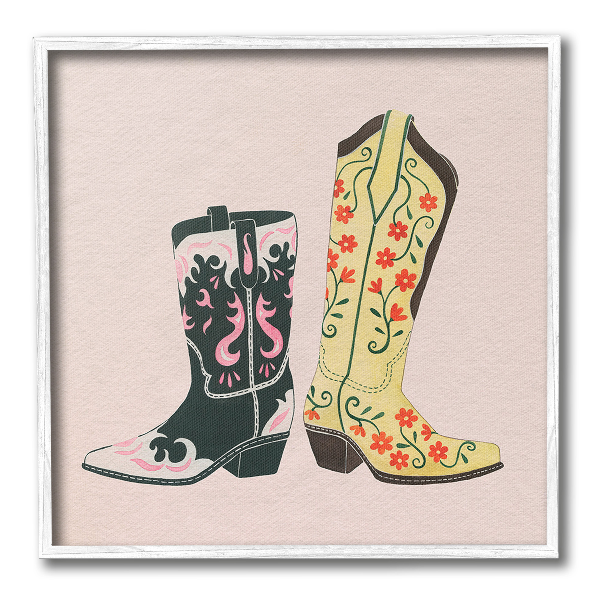 Stupell Industries Patterned Equestrian Boots Beauty & Fashion Painting White Framed Art Print Wall Art, 17 x 17