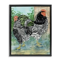 Stupell Industries Patterned Farmhouse Hens Animals Painting Black Floater Framed Canvas Art Print Wall Art, 17 x 21