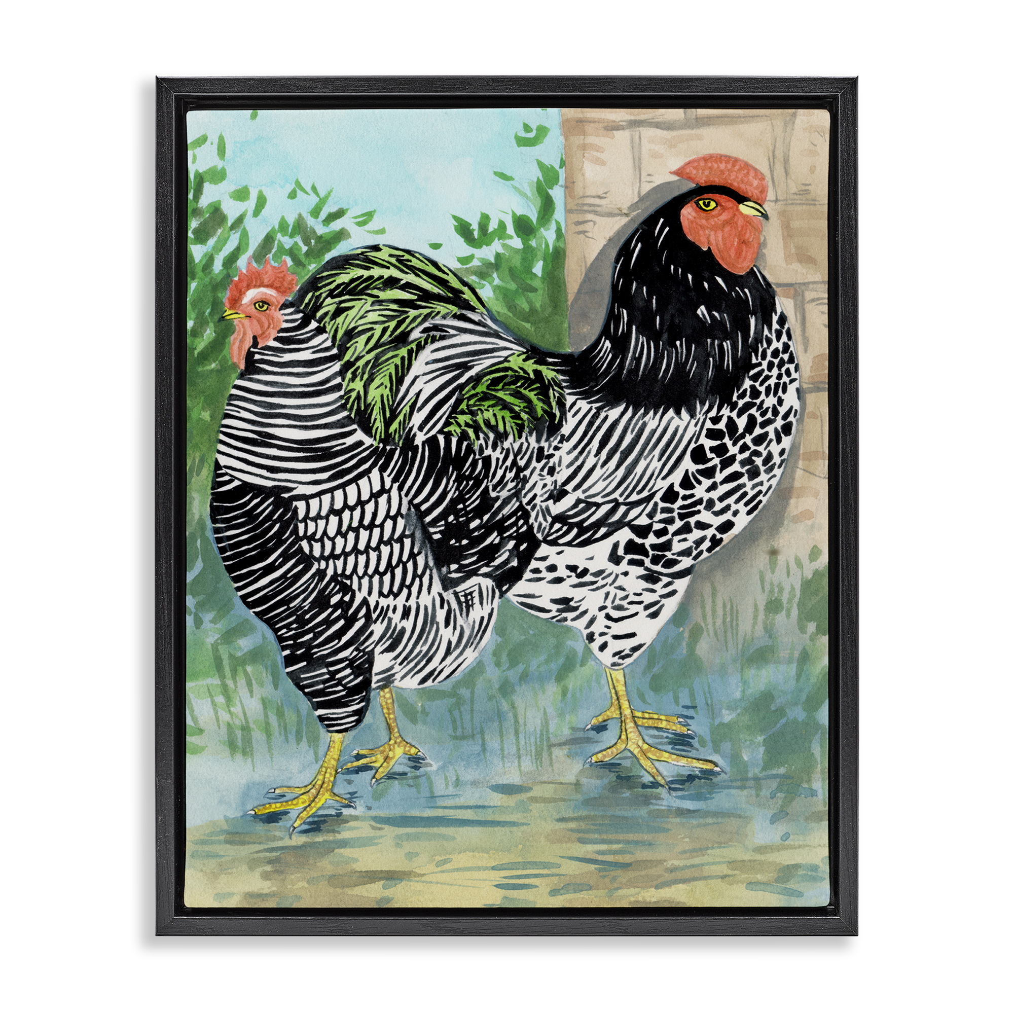 Stupell Industries Patterned Farmhouse Hens Animals Painting Black Floater Framed Canvas Art Print Wall Art, 25 x 31