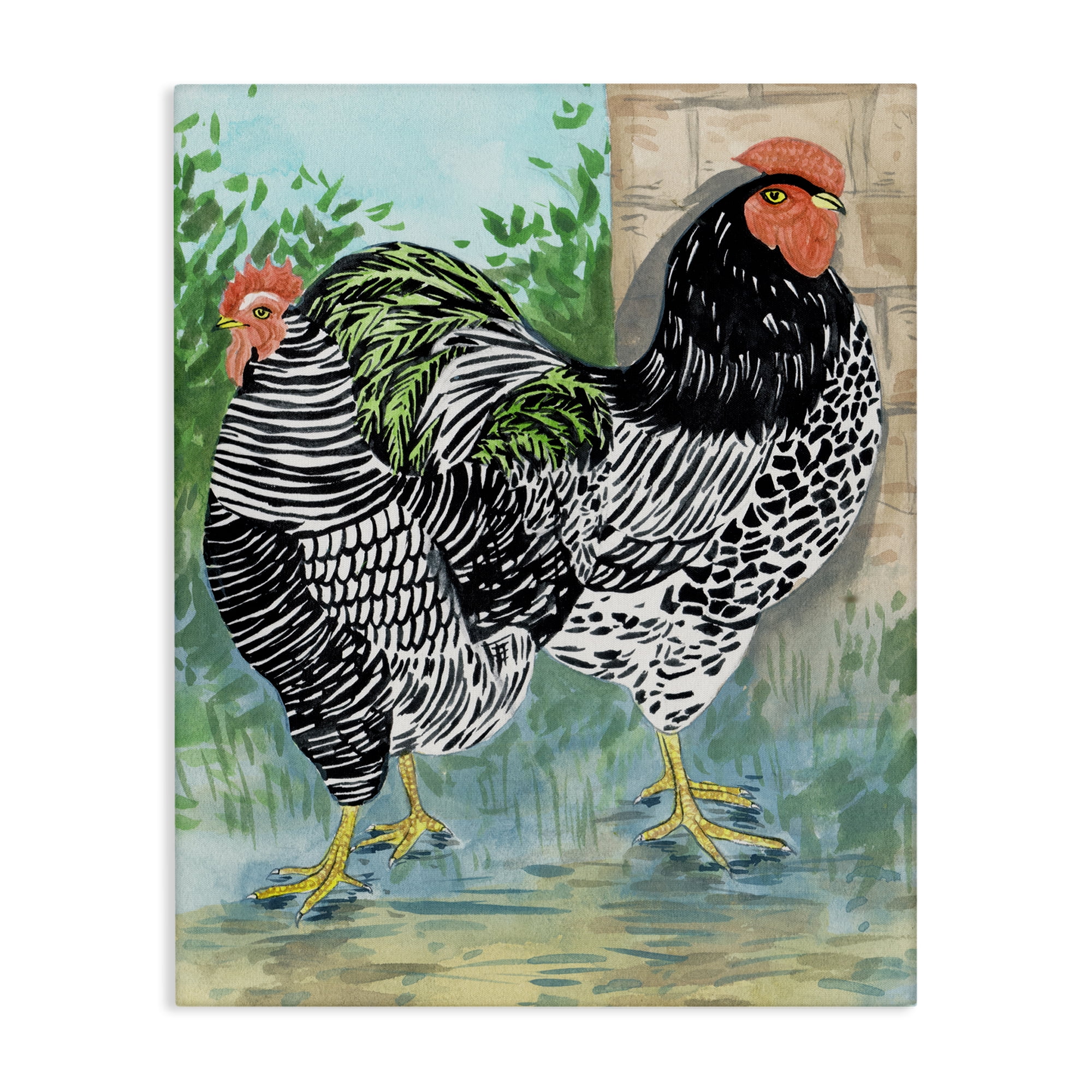 Stupell Industries Patterned Farmhouse Hens Animals Painting Wrapped Canvas Art Print Wall Art, 24 x 30