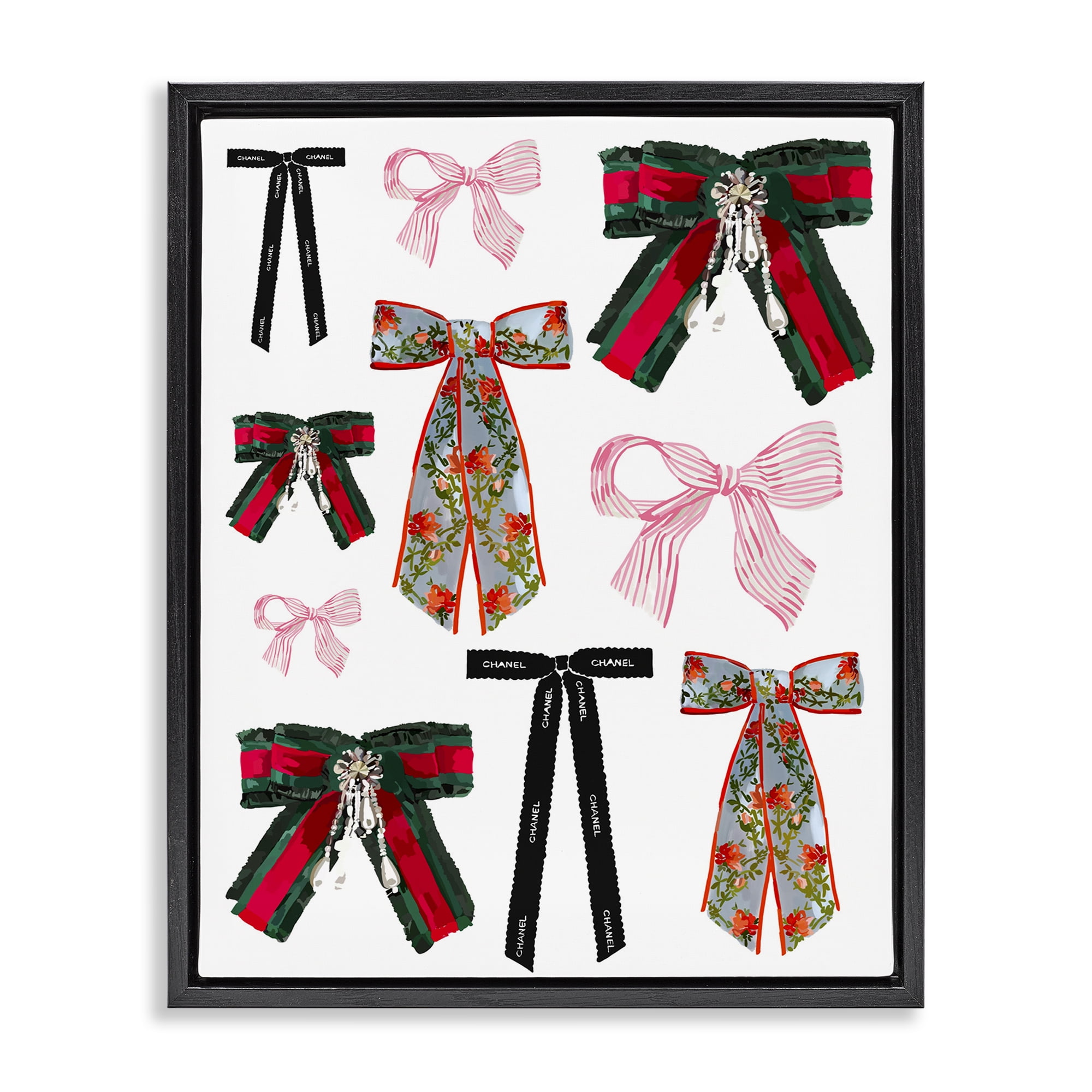 Stupell Industries Patterned Fashion Ribbons Beauty & Fashion Painting Black Floater Framed Art Print Wall Art, 17 x 21