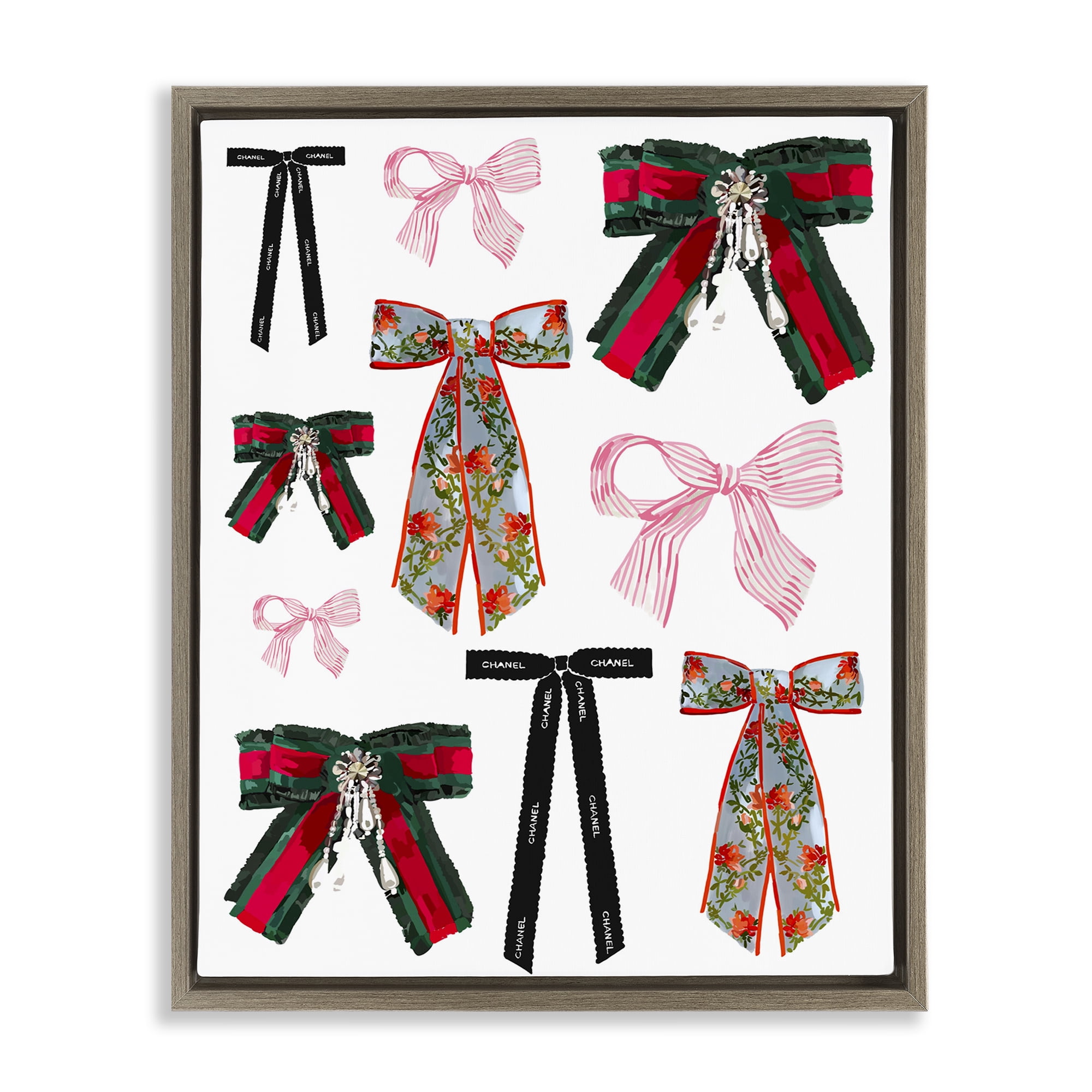 Stupell Industries Patterned Fashion Ribbons Beauty & Fashion Painting Brown Floater Framed Art Print Wall Art, 25 x 31