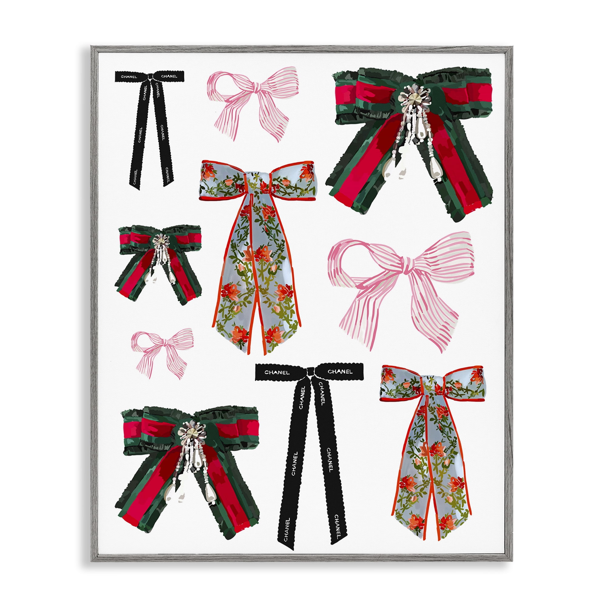 Stupell Industries Patterned Fashion Ribbons Beauty & Fashion Painting Gray Framed Art Print Wall Art, 16 x 20