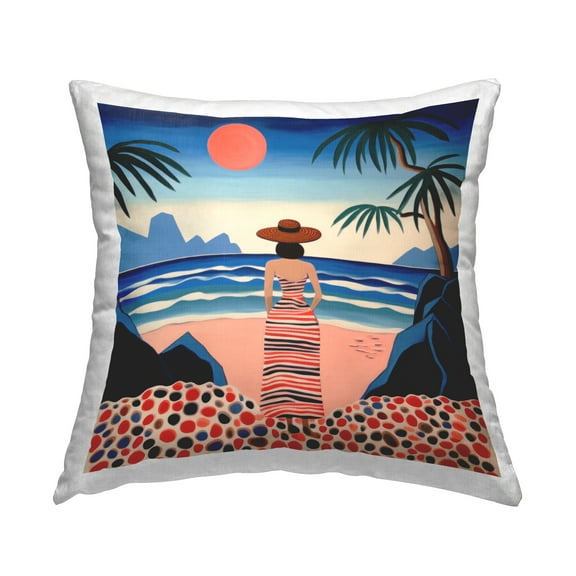 Stupell Industries Patterned Female on Beach Decorative Printed Throw Pillow, 18 x 18