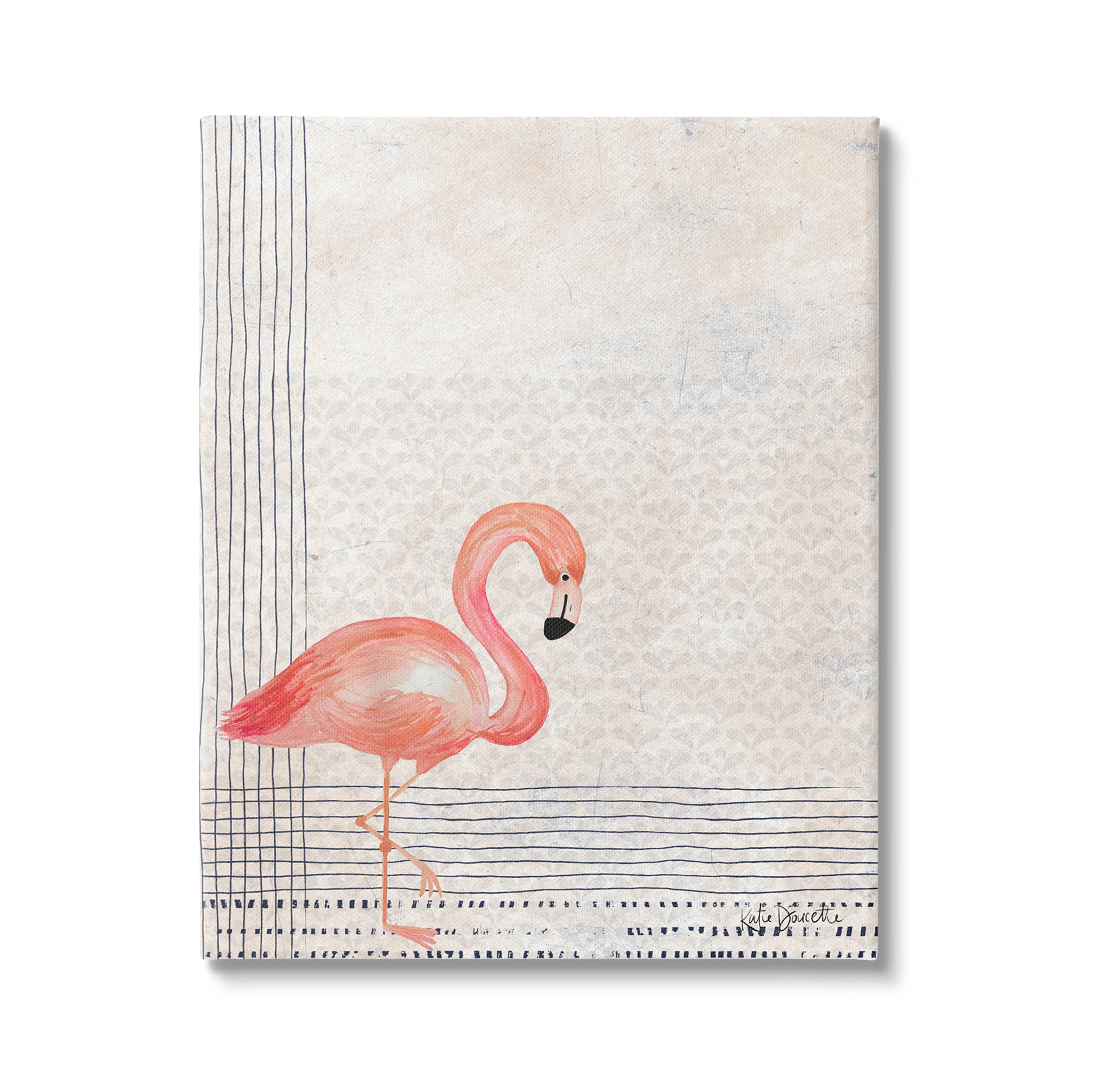 Stupell Industries Patterned Flamingo Bird Layered Stripes Graphic Art Gallery Wrapped Canvas Print Wall Art, Design by Katie Doucette